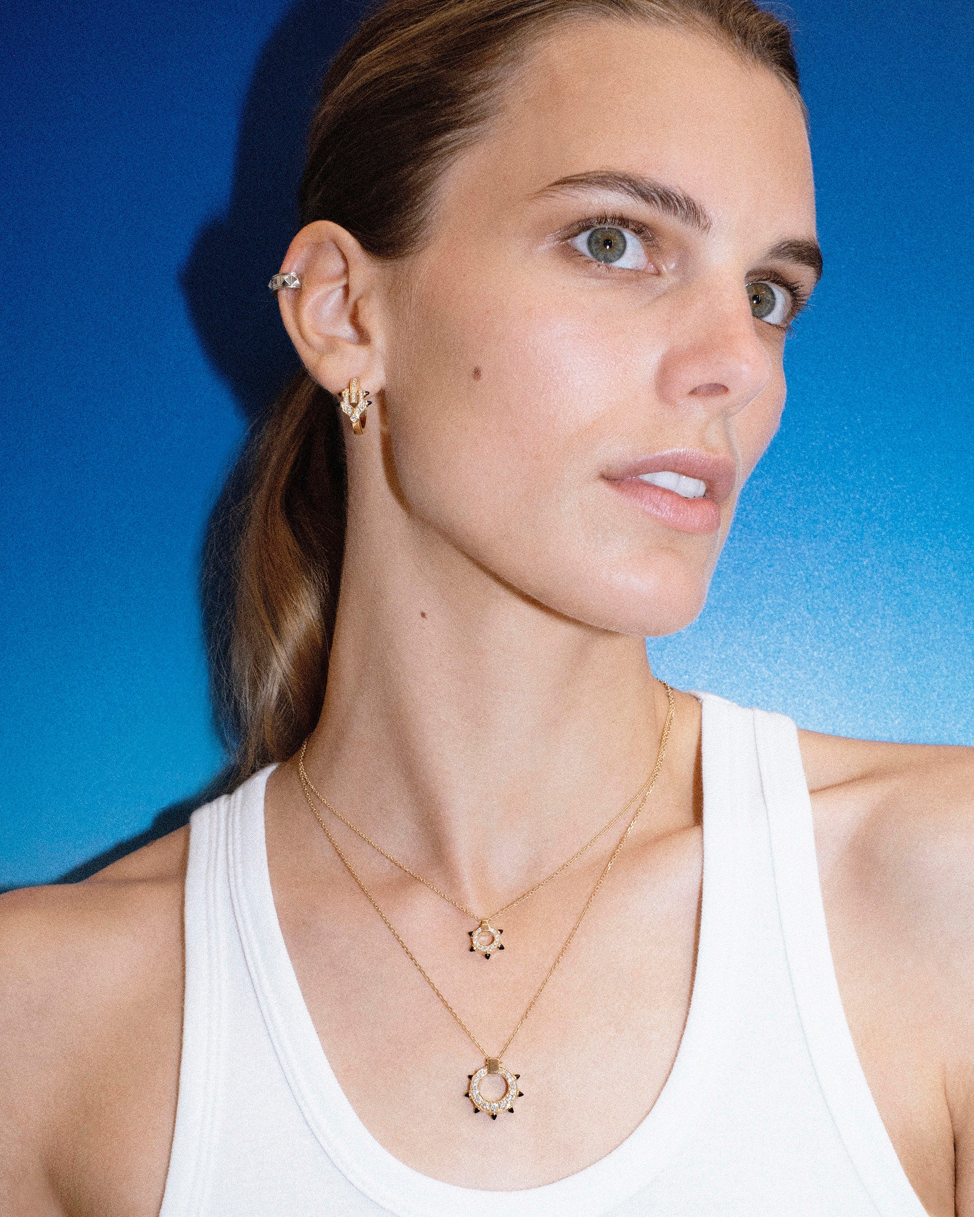 Agate & Diamond Spike Hoop Earring