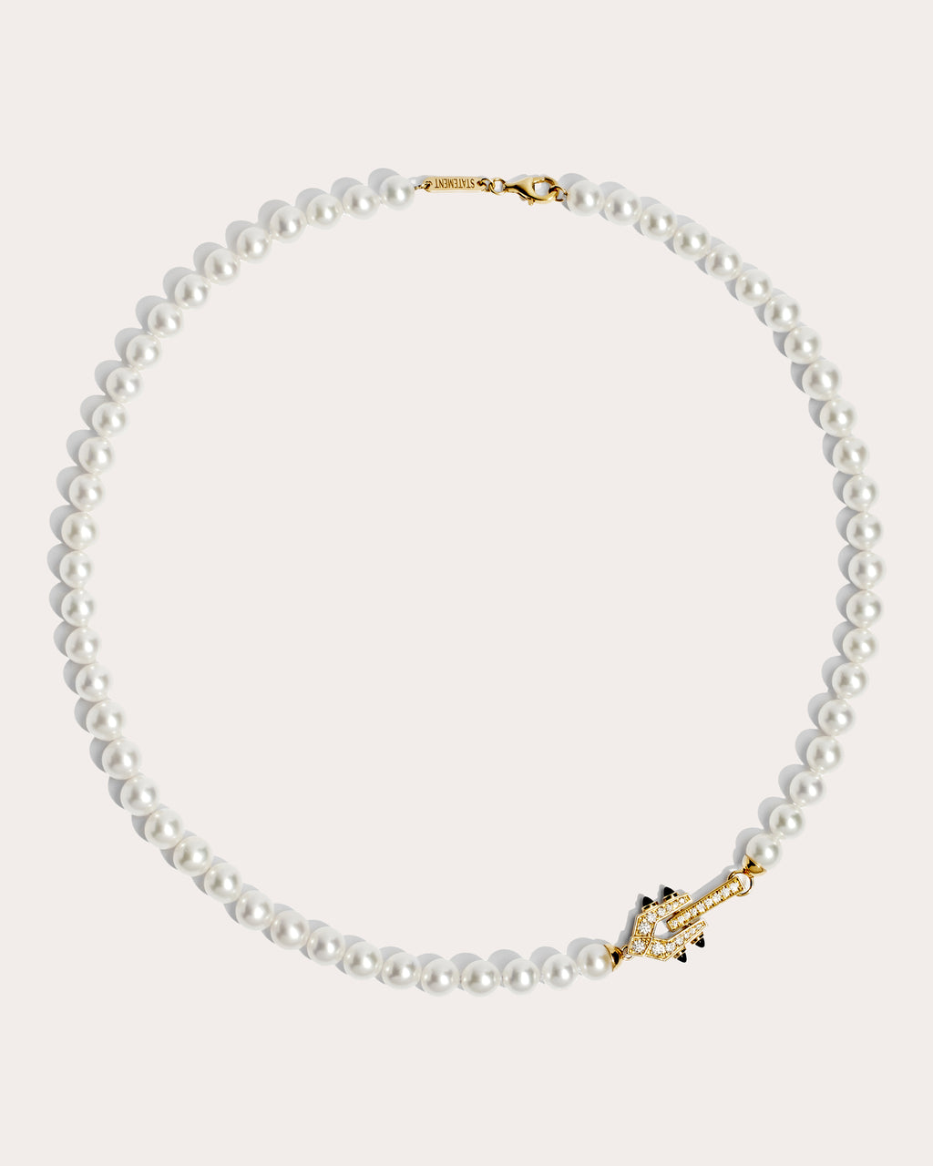 Pearl & Black Agate 18k Gold Spike Necklace