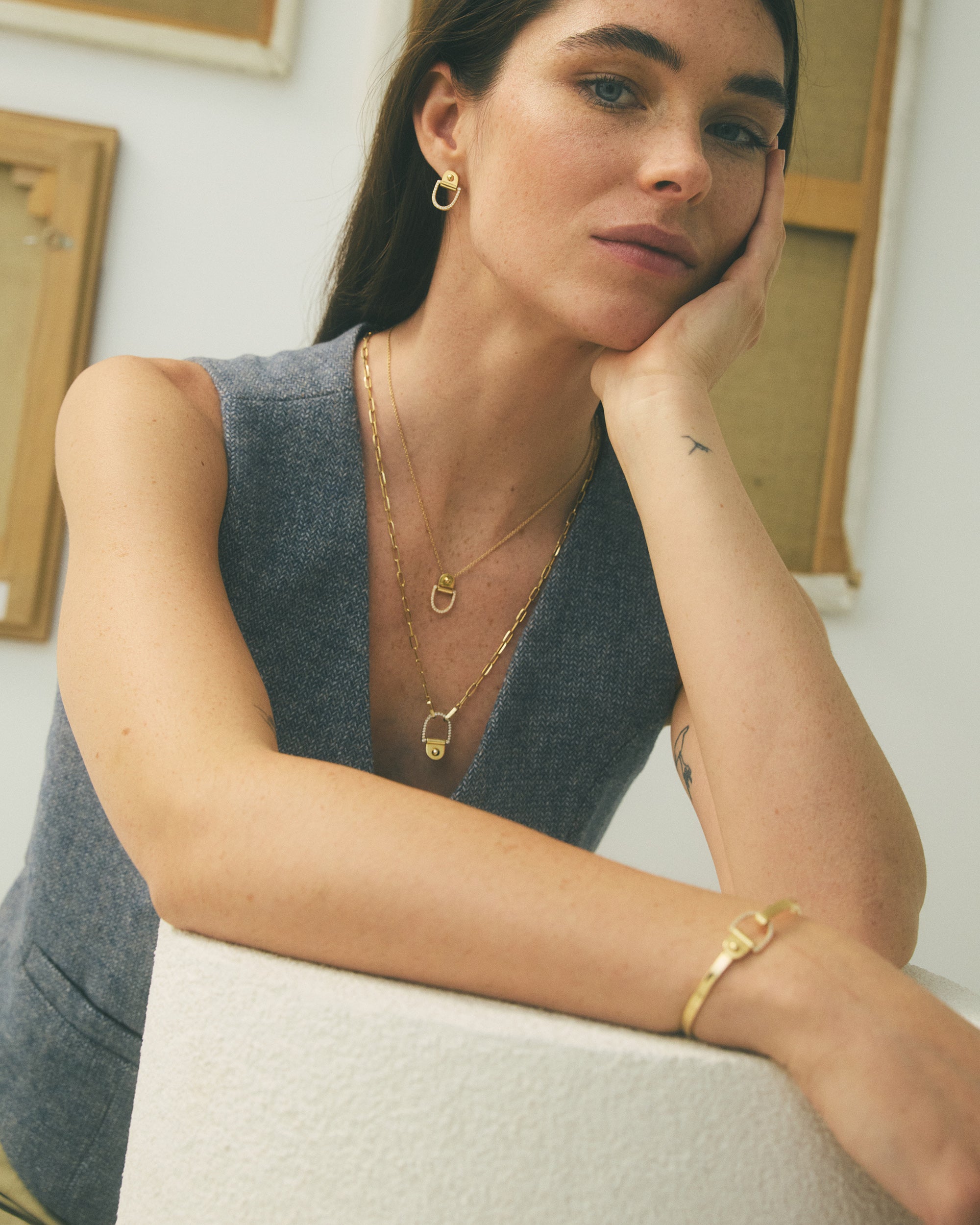 Diamond & 18k Gold Rivet M Pendant Necklace