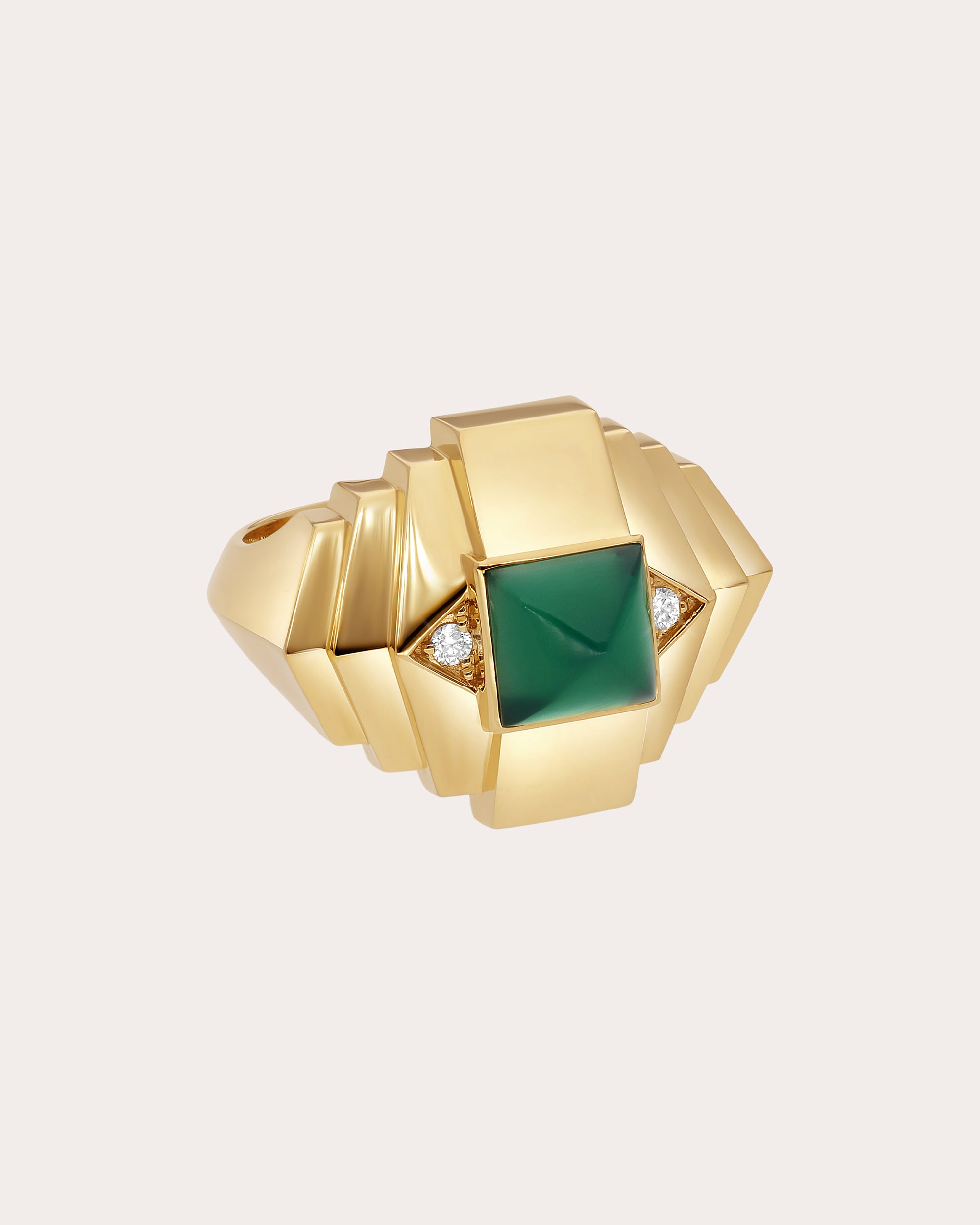 Diamond & Green Agate Rockaway Mini Pyramid Ring