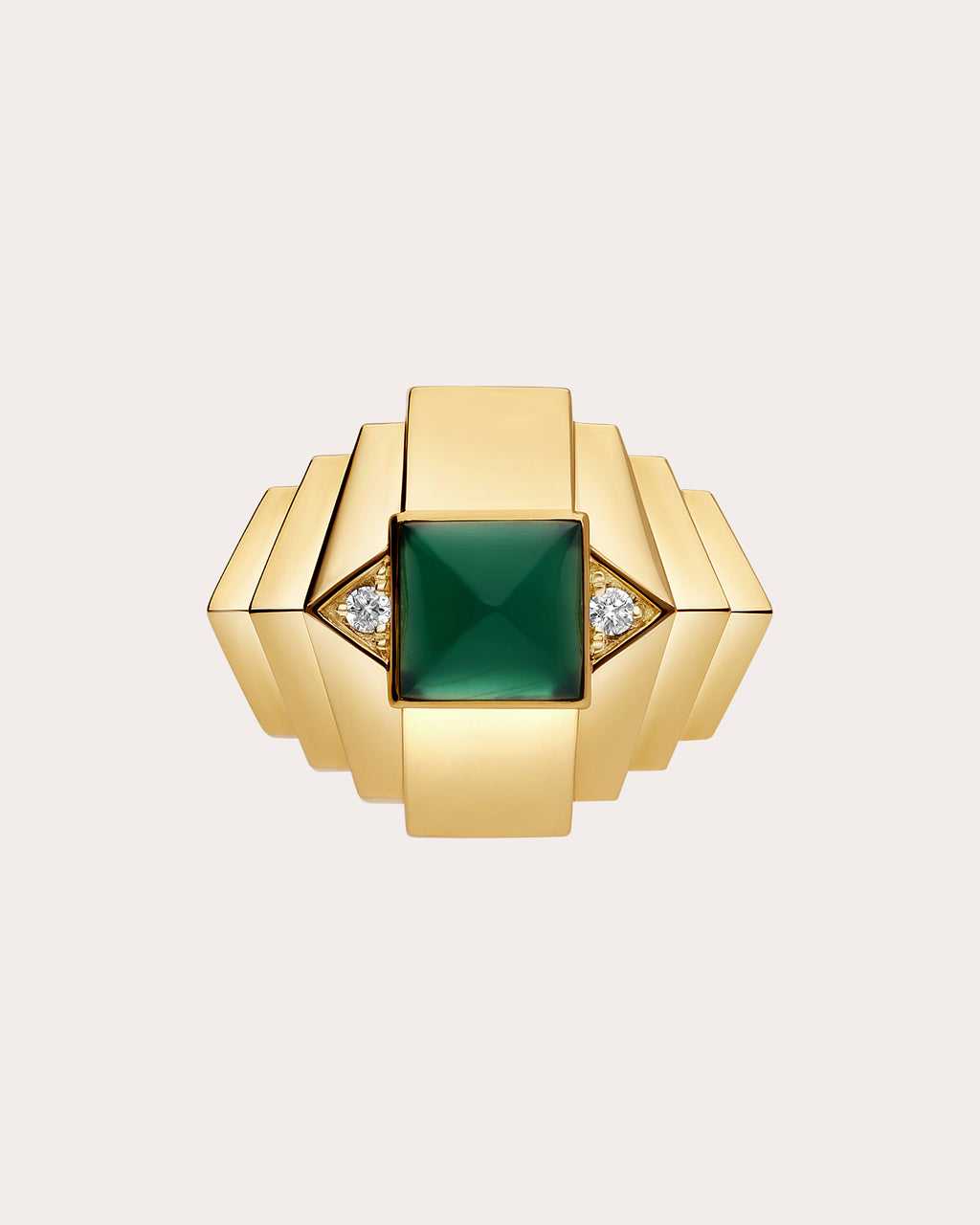 Diamond & Green Agate Rockaway Mini Pyramid Ring