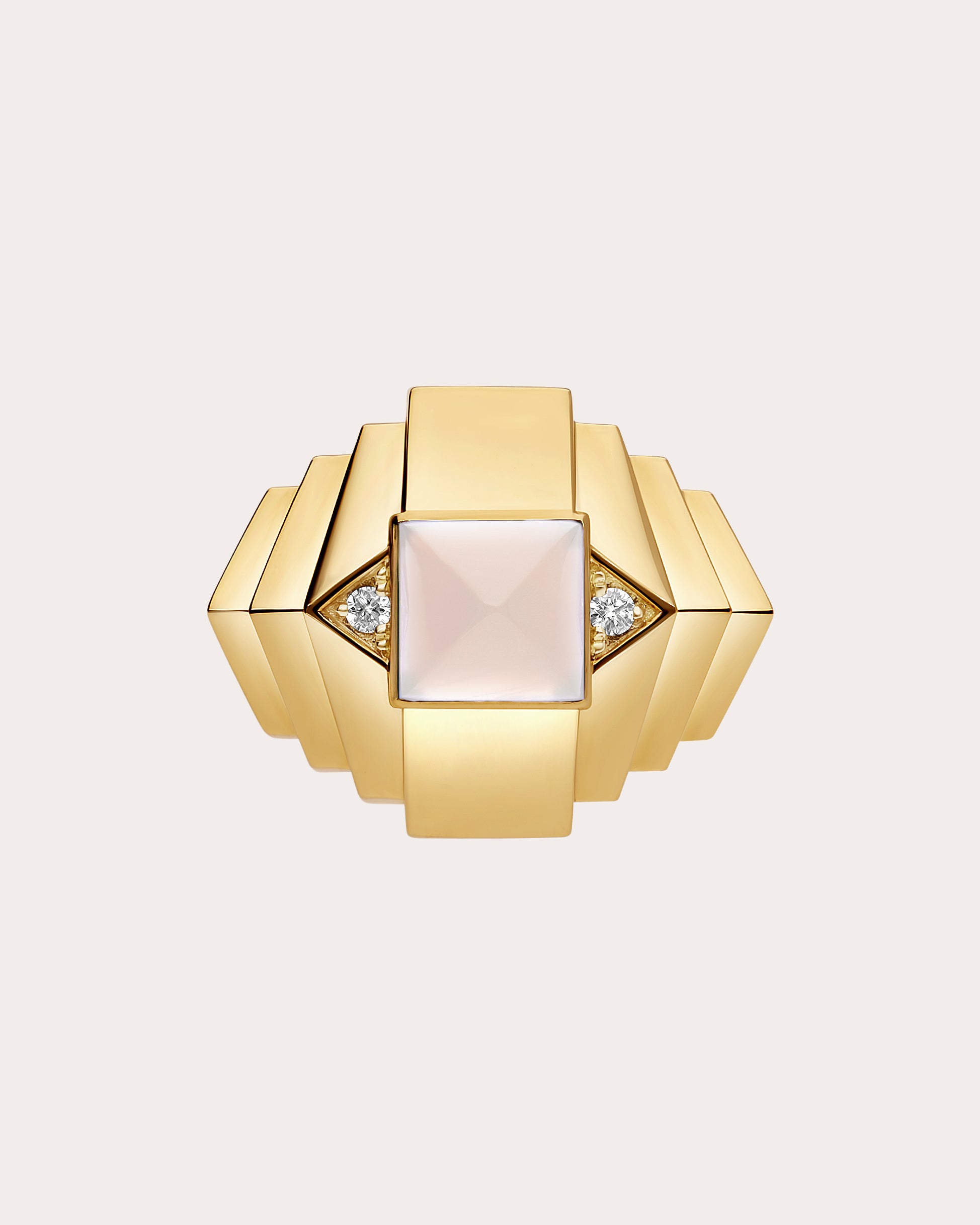 Diamond & Pink Opal Rockaway Mini Pyramid Ring