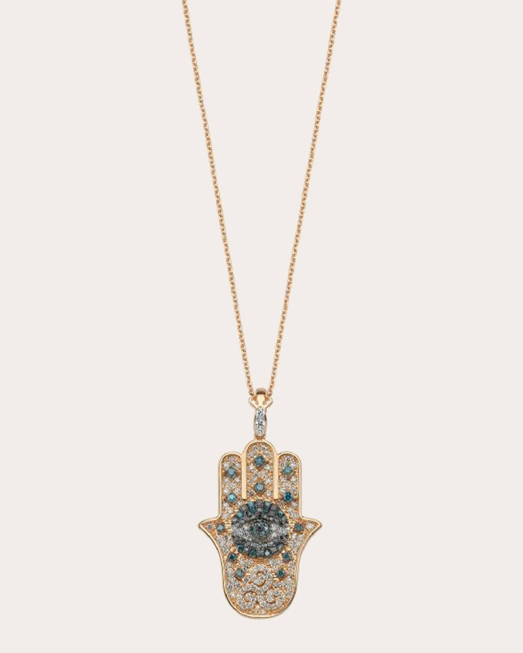 Blue & Black Diamond Hamsa Pendant Necklace