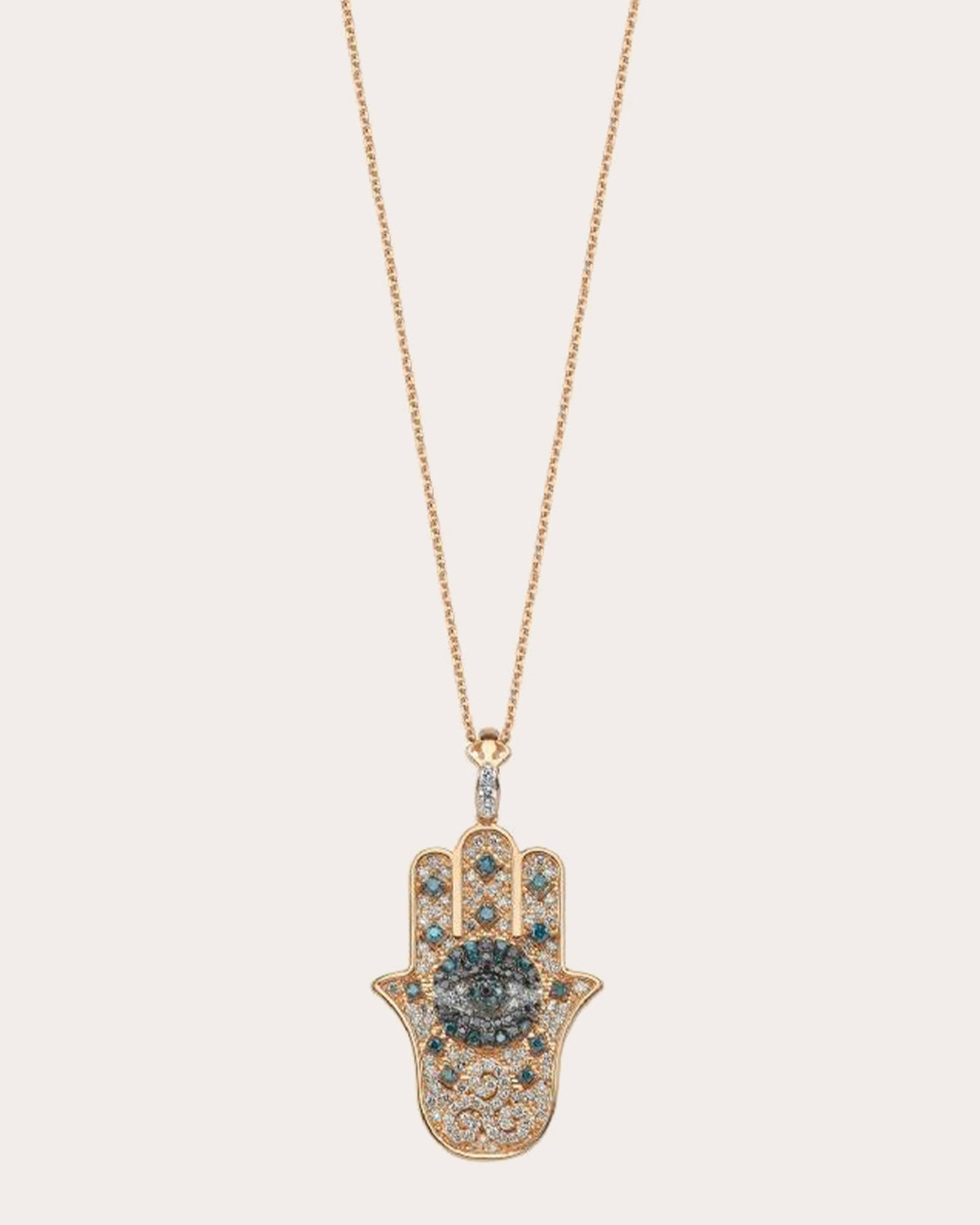 Blue & Black Diamond Hamsa Pendant Necklace