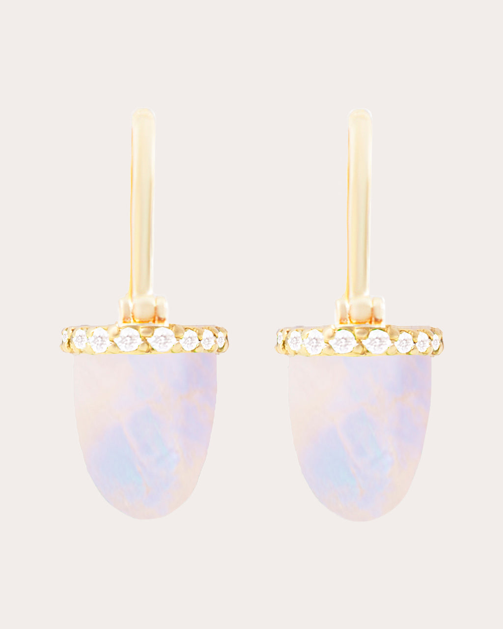 Diamond & Moonstone 14k Gold Found Cap Hoop Earrings
