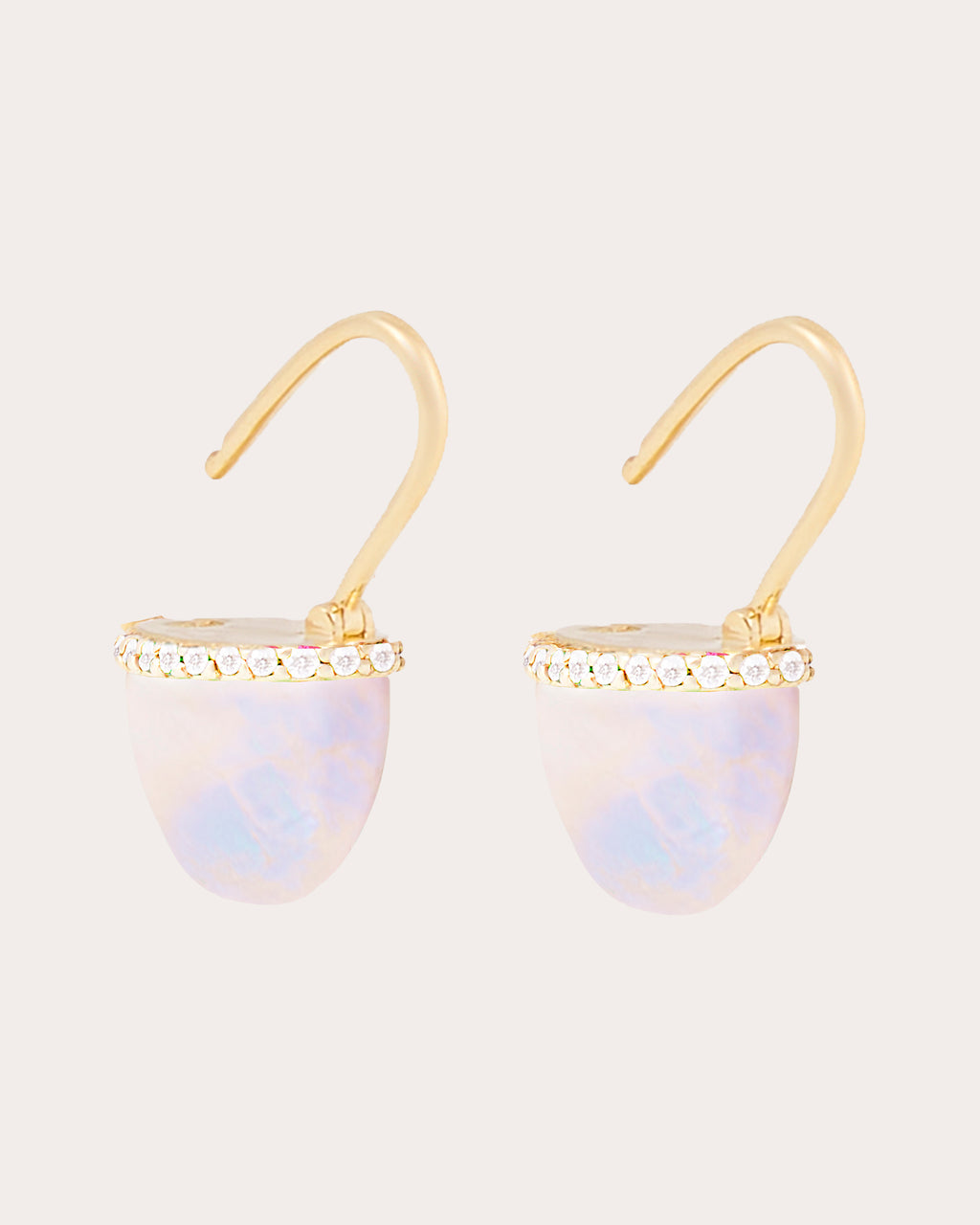 Diamond & Moonstone 14k Gold Found Cap Hoop Earrings