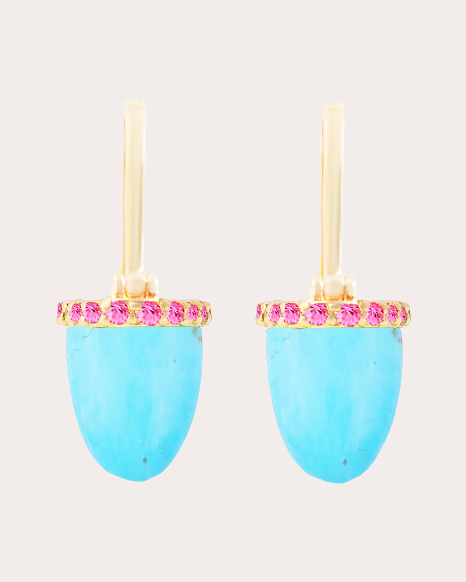 Pink Sapphire & Turquoise Found Cap Drop Earrings