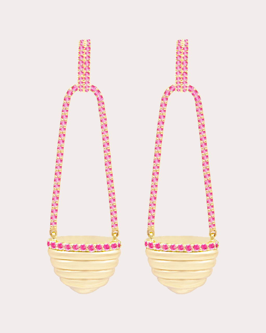 Pink Sapphire & 14k Gold Found Cap Drop Earrings