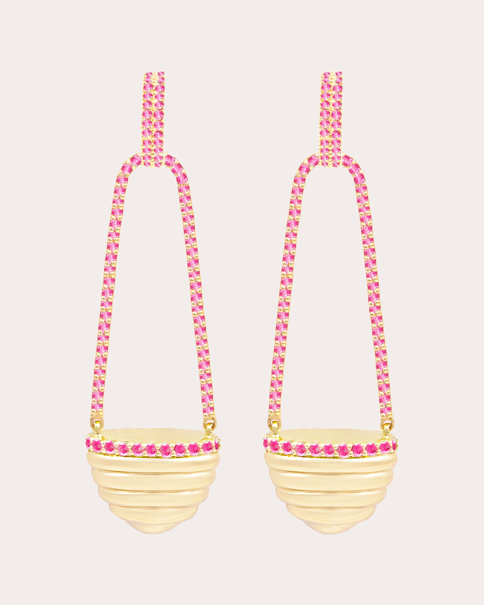 Pink Sapphire & 14k Gold Found Cap Drop Earrings