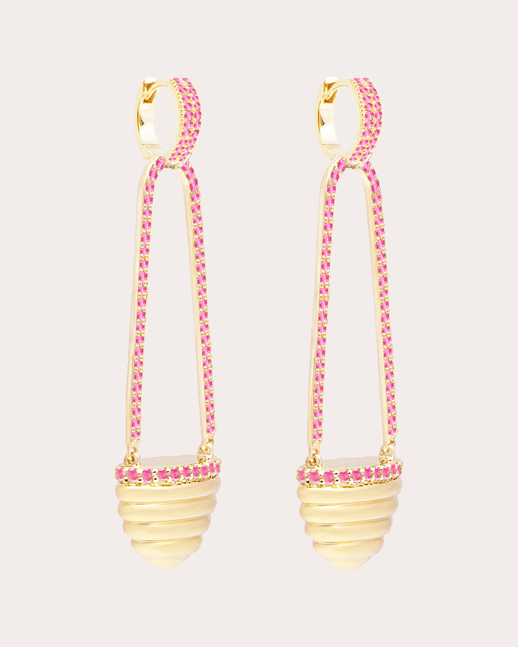 Pink Sapphire & 14k Gold Found Cap Drop Earrings