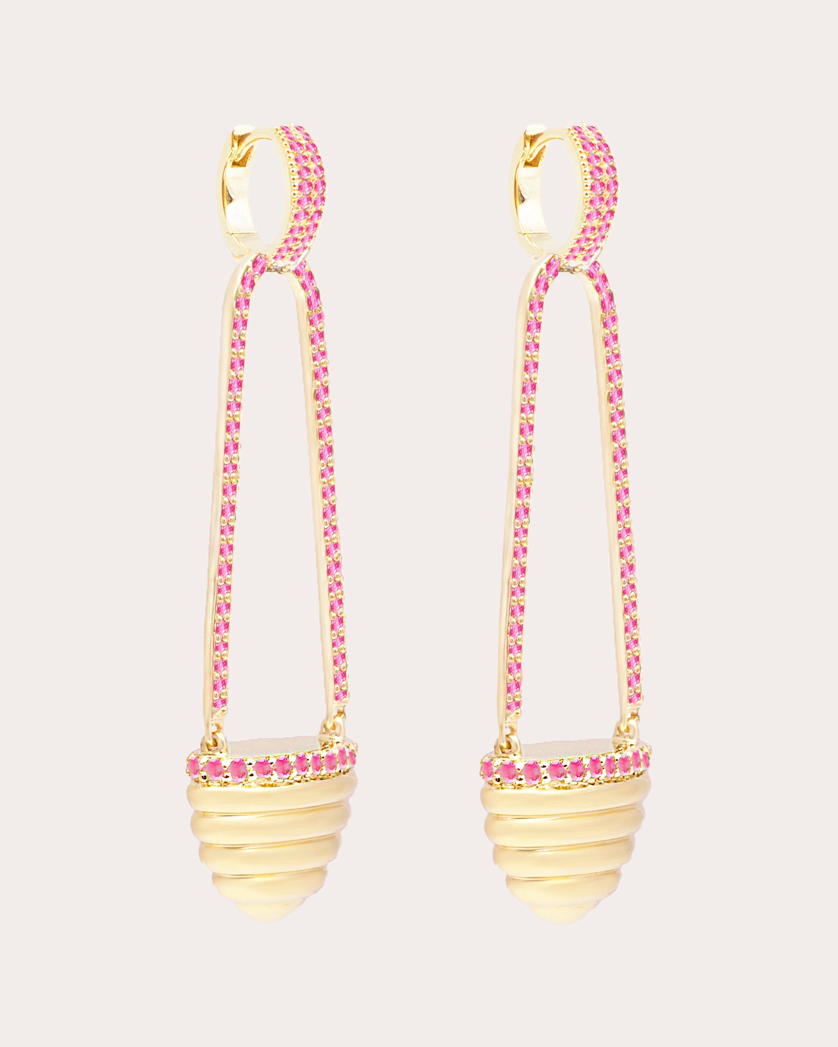 Pink Sapphire & 14k Gold Found Cap Drop Earrings