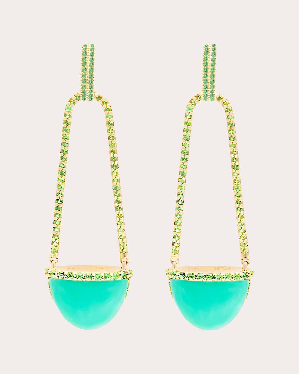 Chrysoprase & Tsavorite Found Cap Drop Earrings