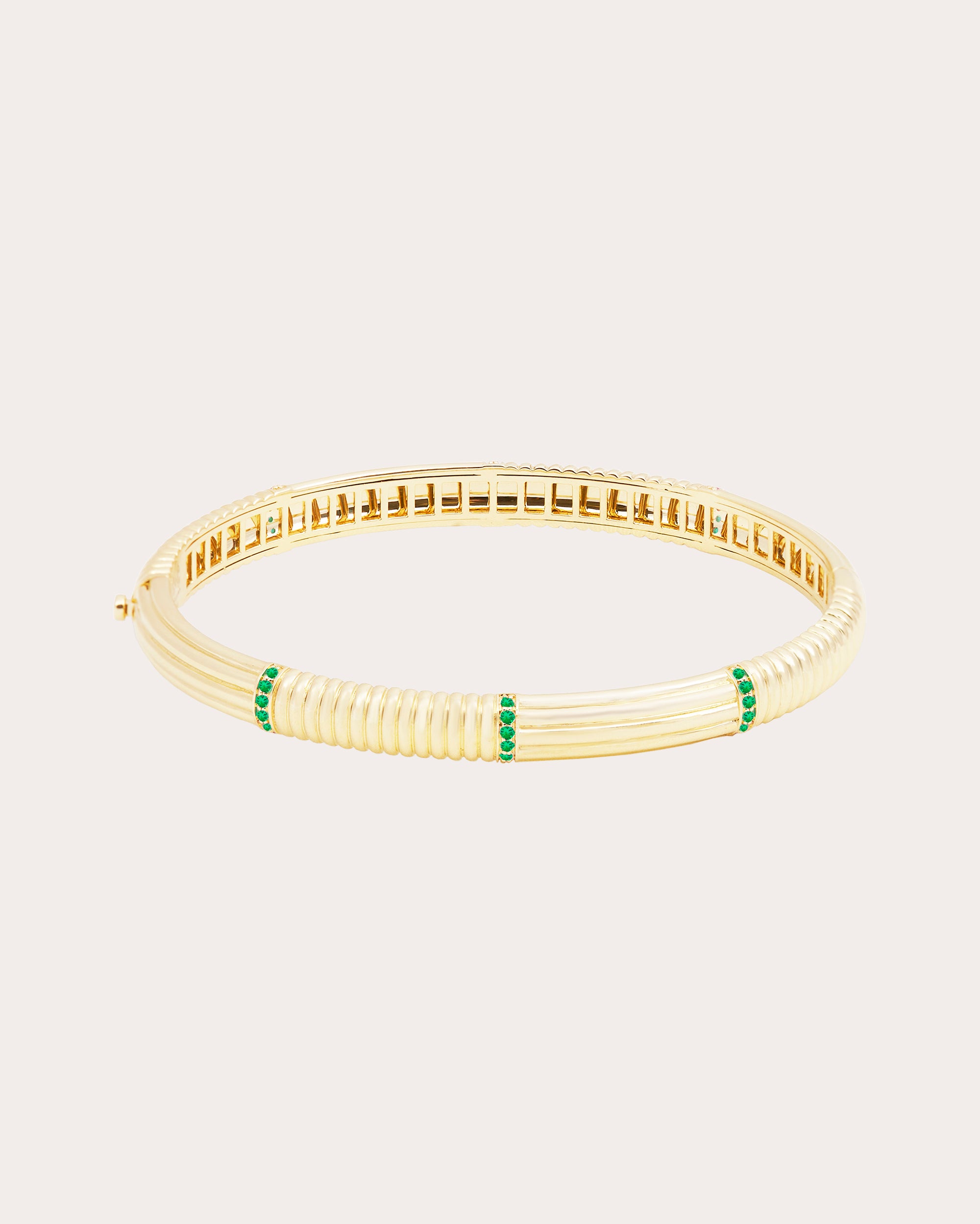 Tsavorite & 14k Gold Found Ribbed Bangle