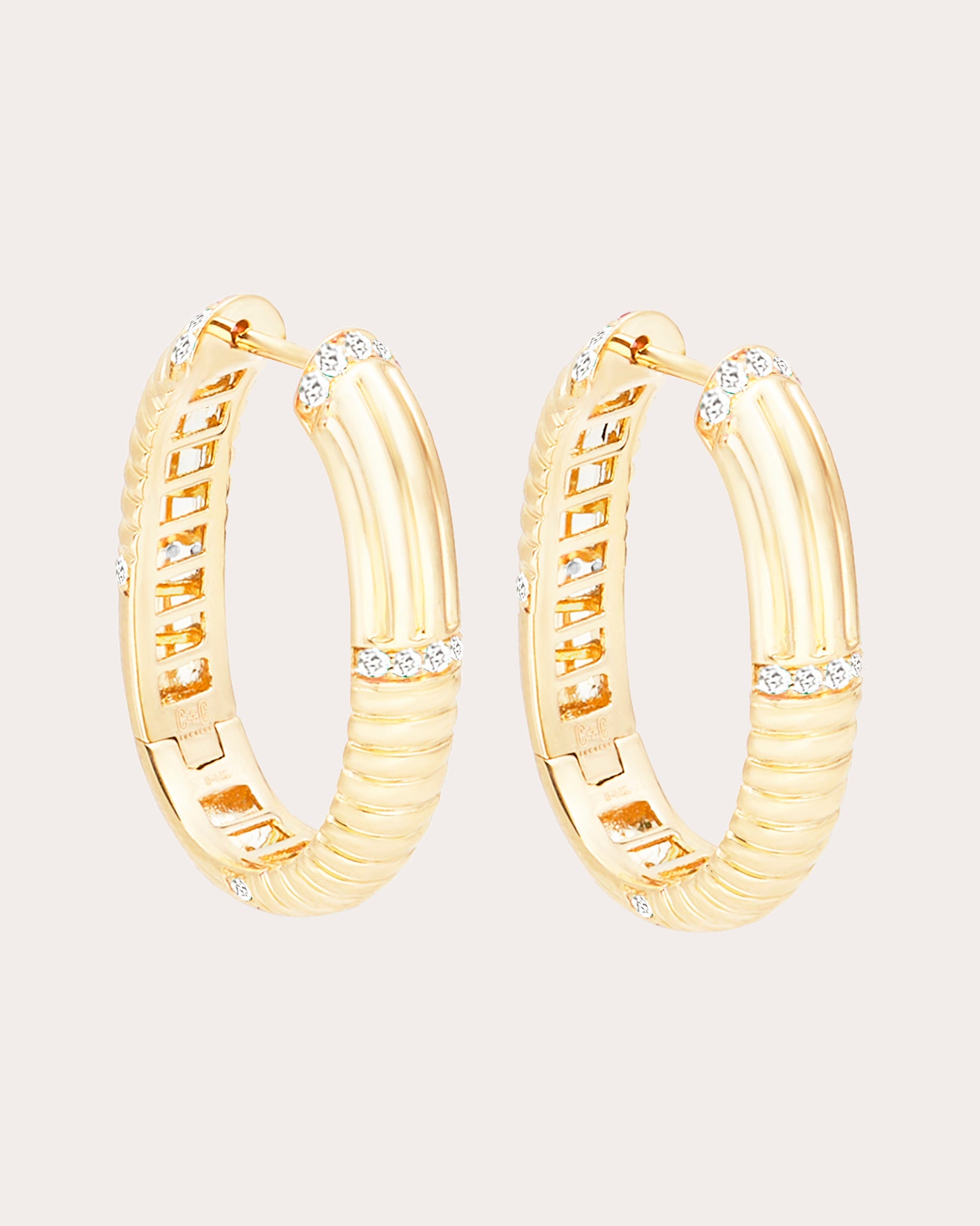 Diamond & 14k Gold Found Ribbed Hoop Earrings