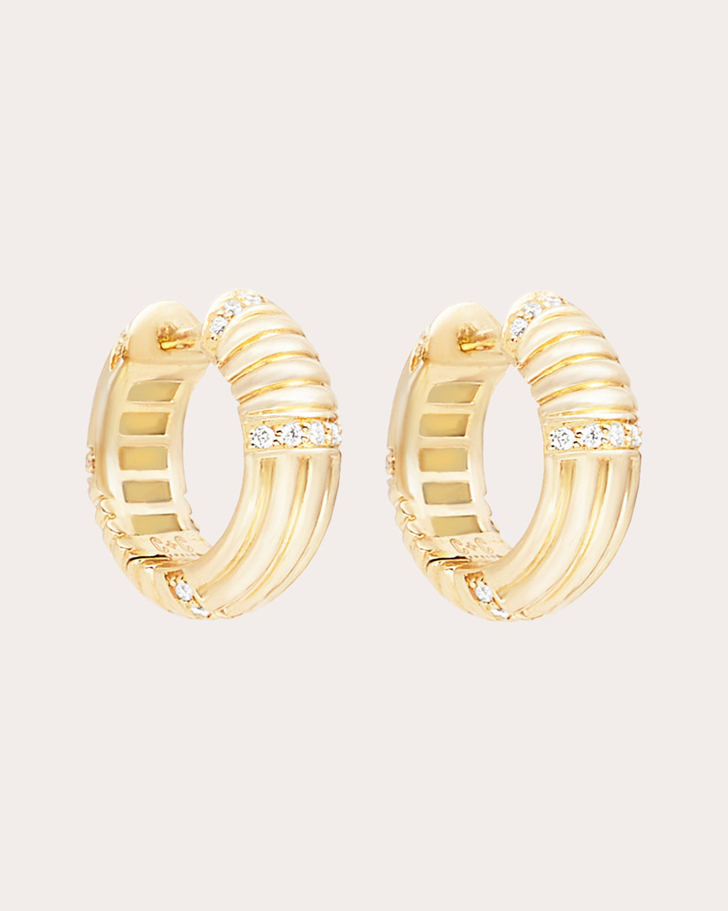 Diamond & 14k Gold Found Ribbed Hoop Earrings