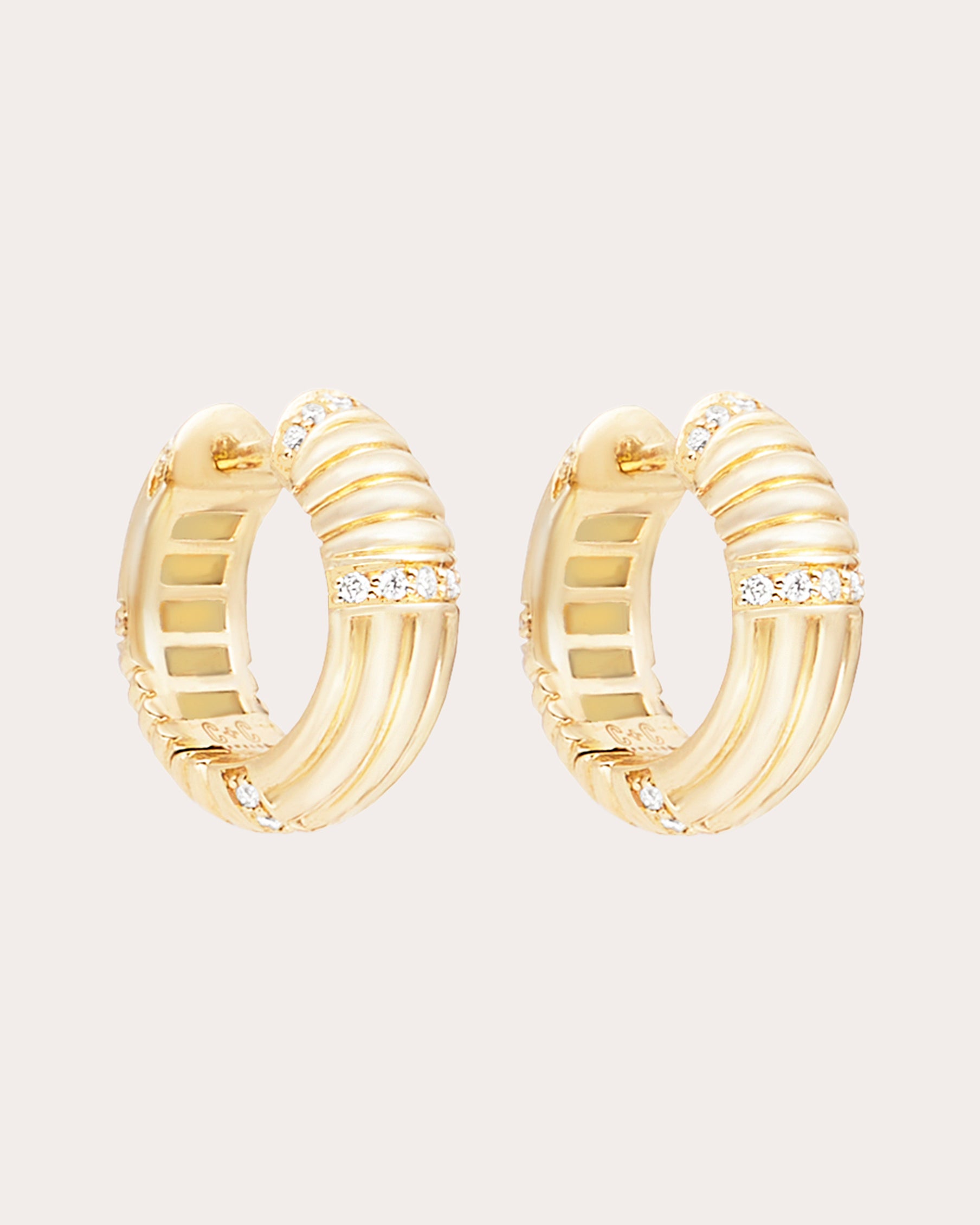 Diamond & 14k Gold Found Ribbed Hoop Earrings