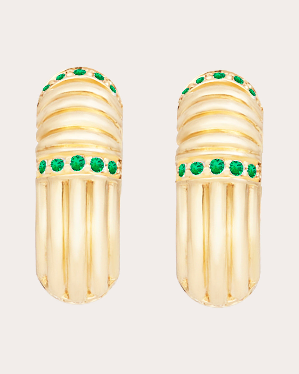 Tsavorite & 14k Gold Found Ribbed Hoop Earrings