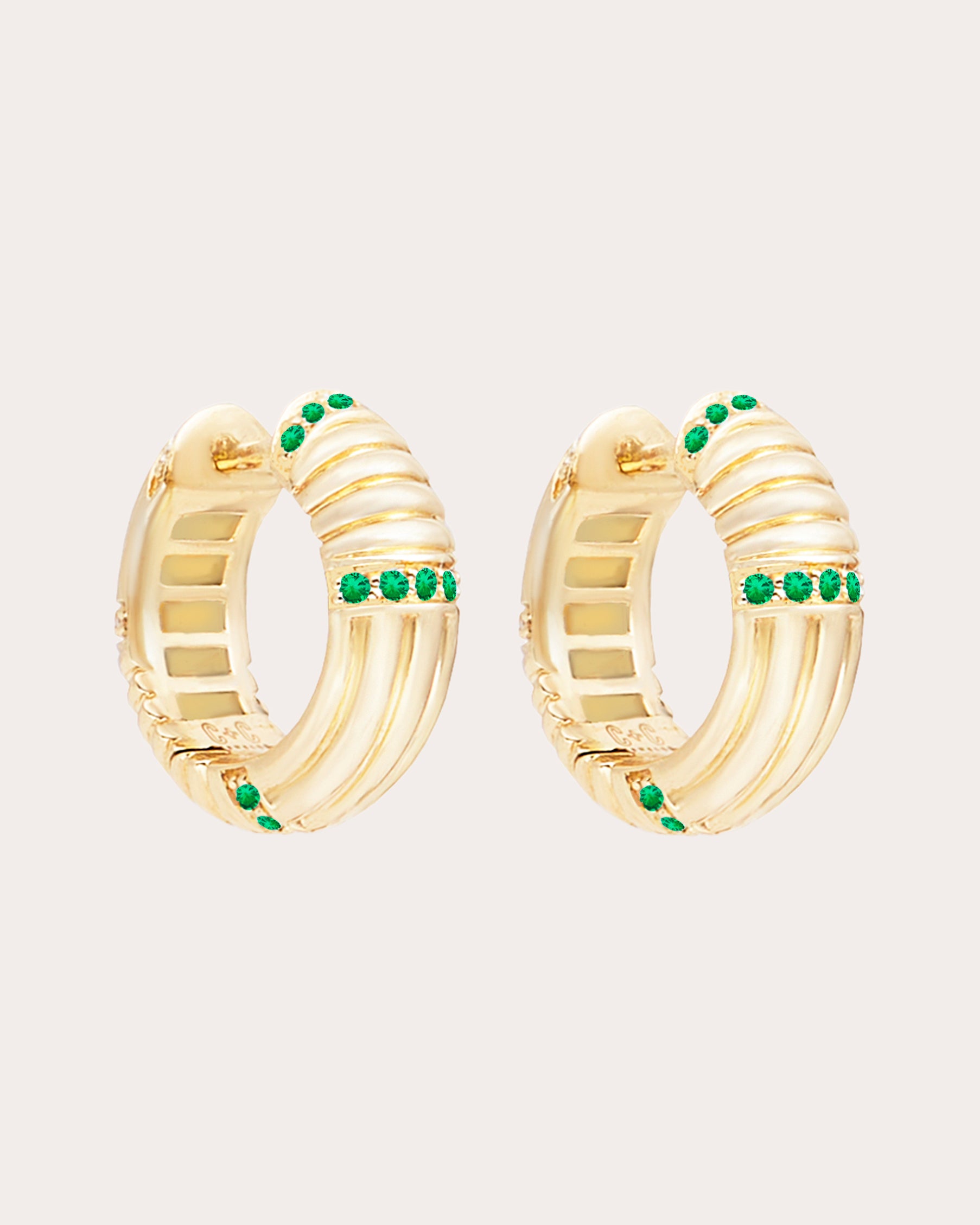 Tsavorite & 14k Gold Found Ribbed Hoop Earrings