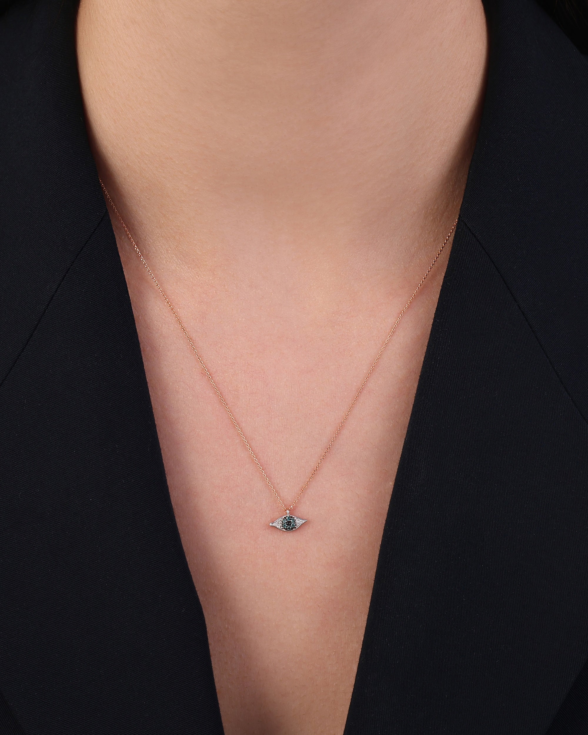 Blue Diamond Eye Light Pendant Necklace