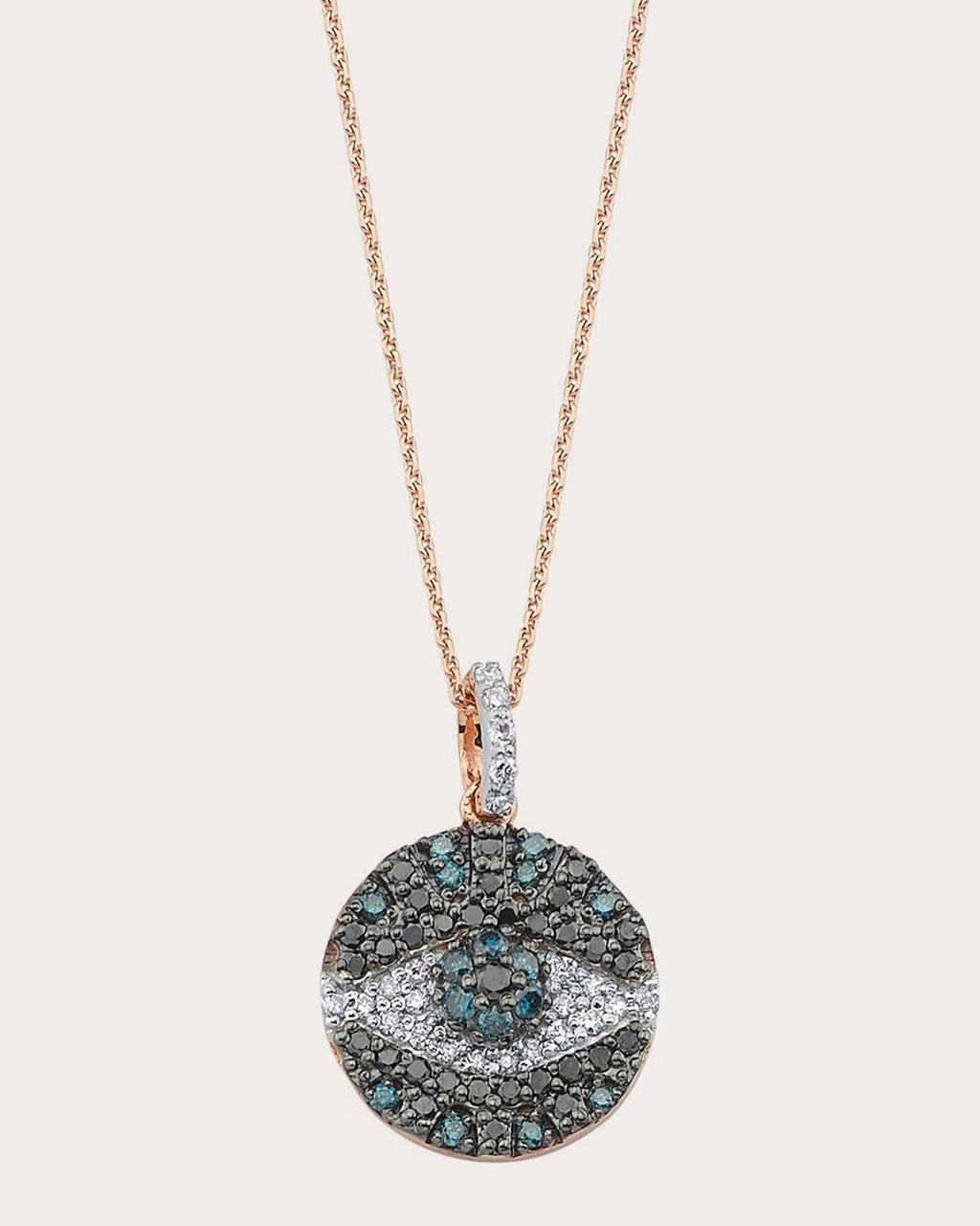 Blue & Black Diamond Eye Light Medallion Necklace