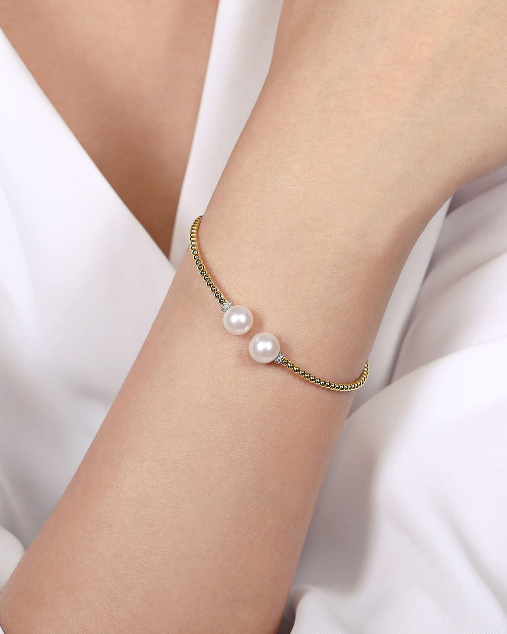 Pearl & Diamond 14k Gold Bujukan Split Cuff