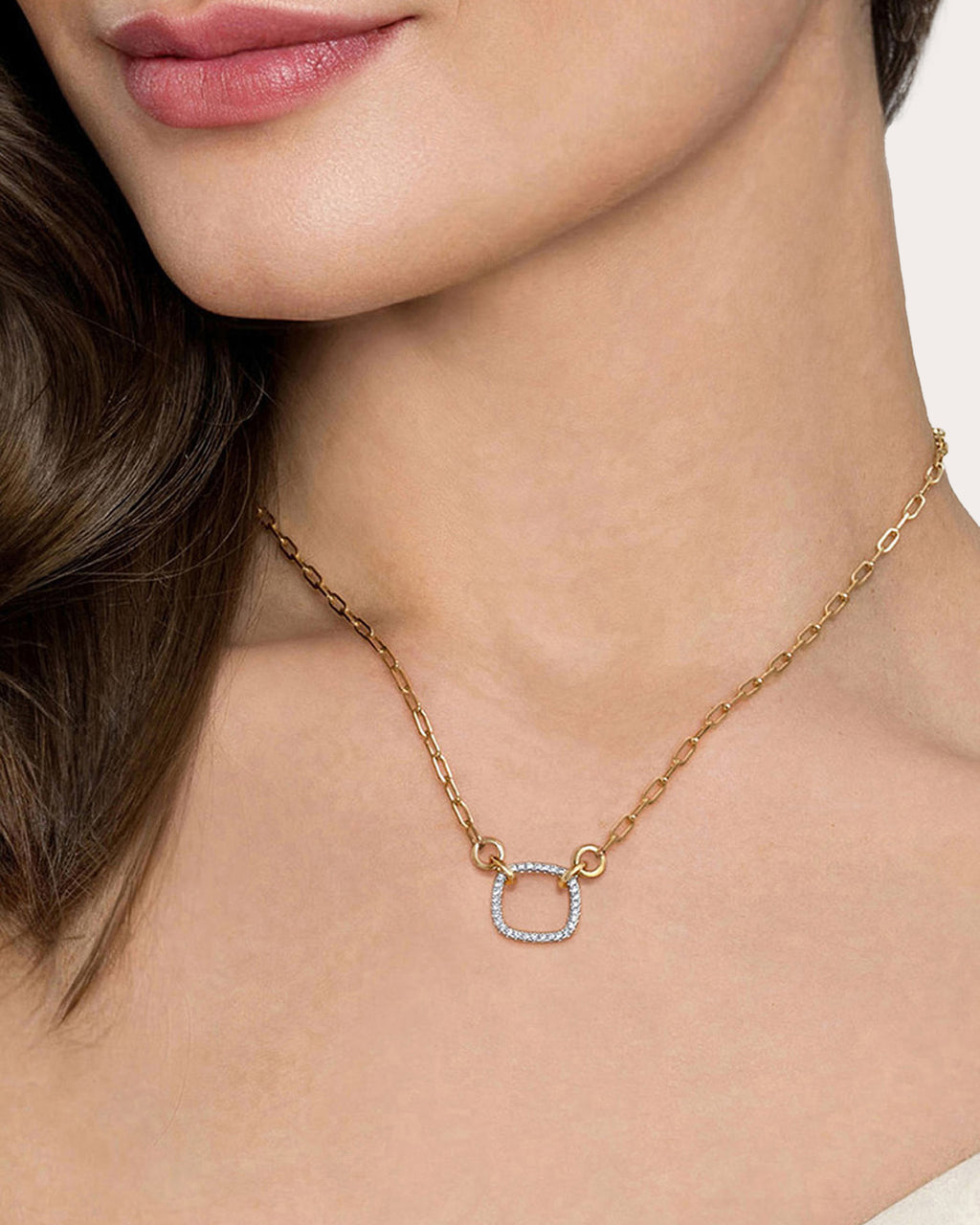 Diamond & 14k Gold Paperclip Pendant Necklace