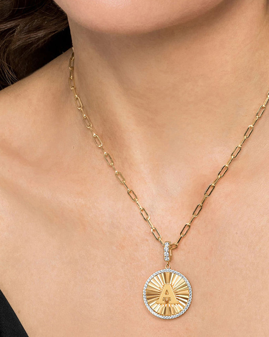 Diamond & 14k Gold A Initial Medallion