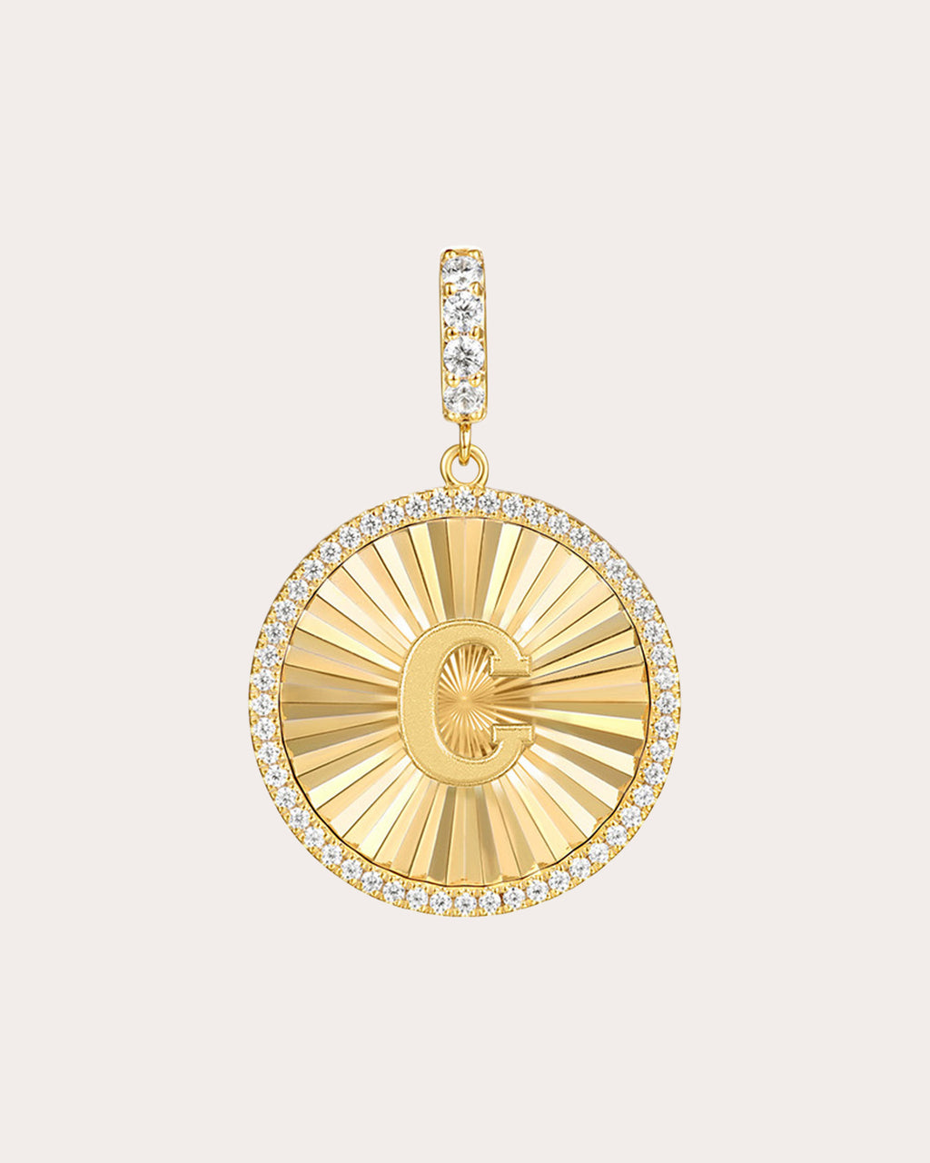 Diamond & 14k Gold C Initial Medallion