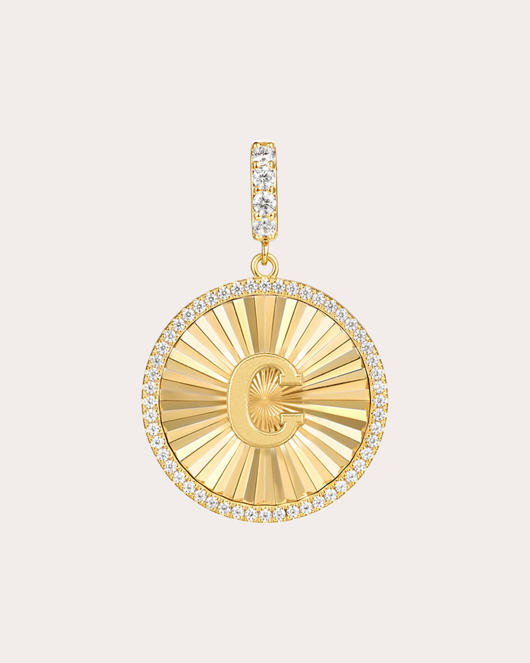 Diamond & 14k Gold C Initial Medallion