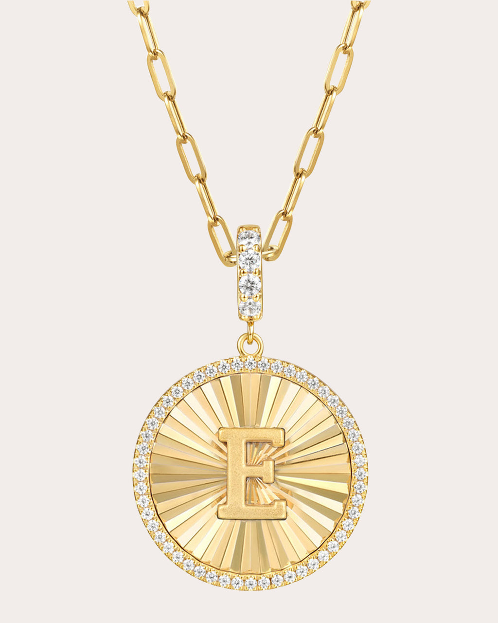 Diamond & 14k Gold E Initial Medallion