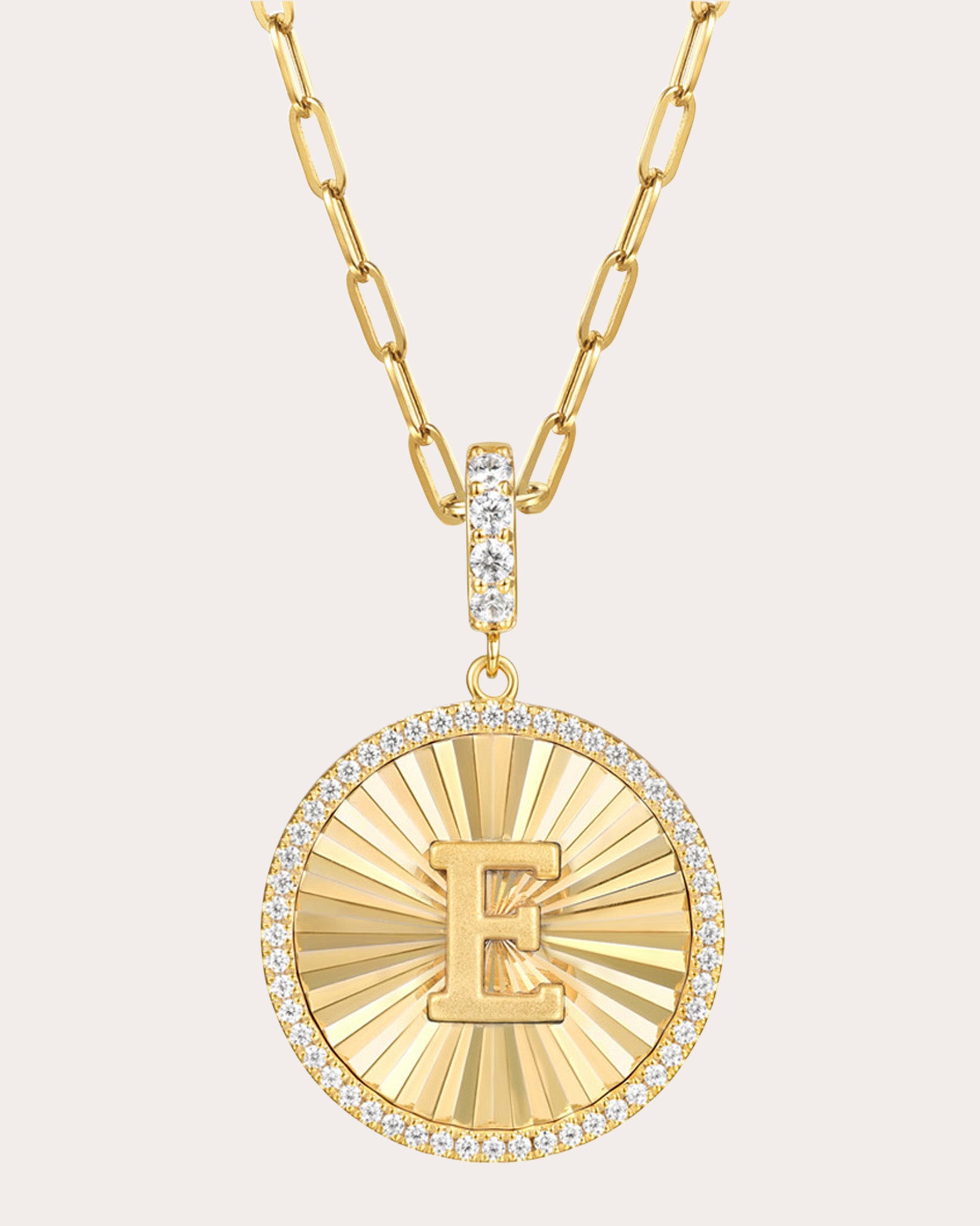 Diamond & 14k Gold E Initial Medallion