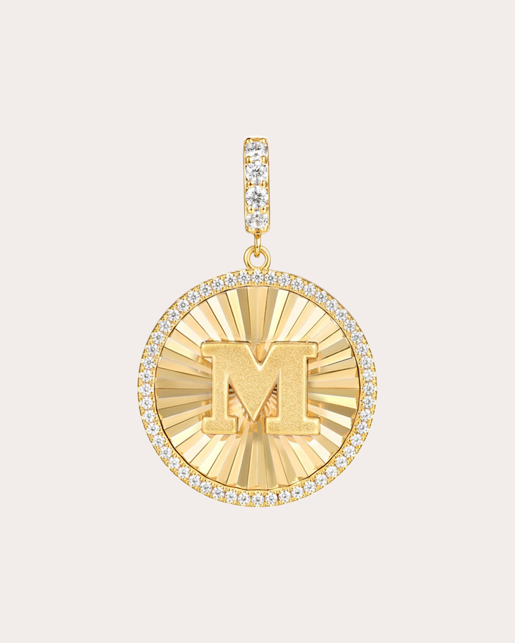 Diamond & 14k Gold M Initial Medallion