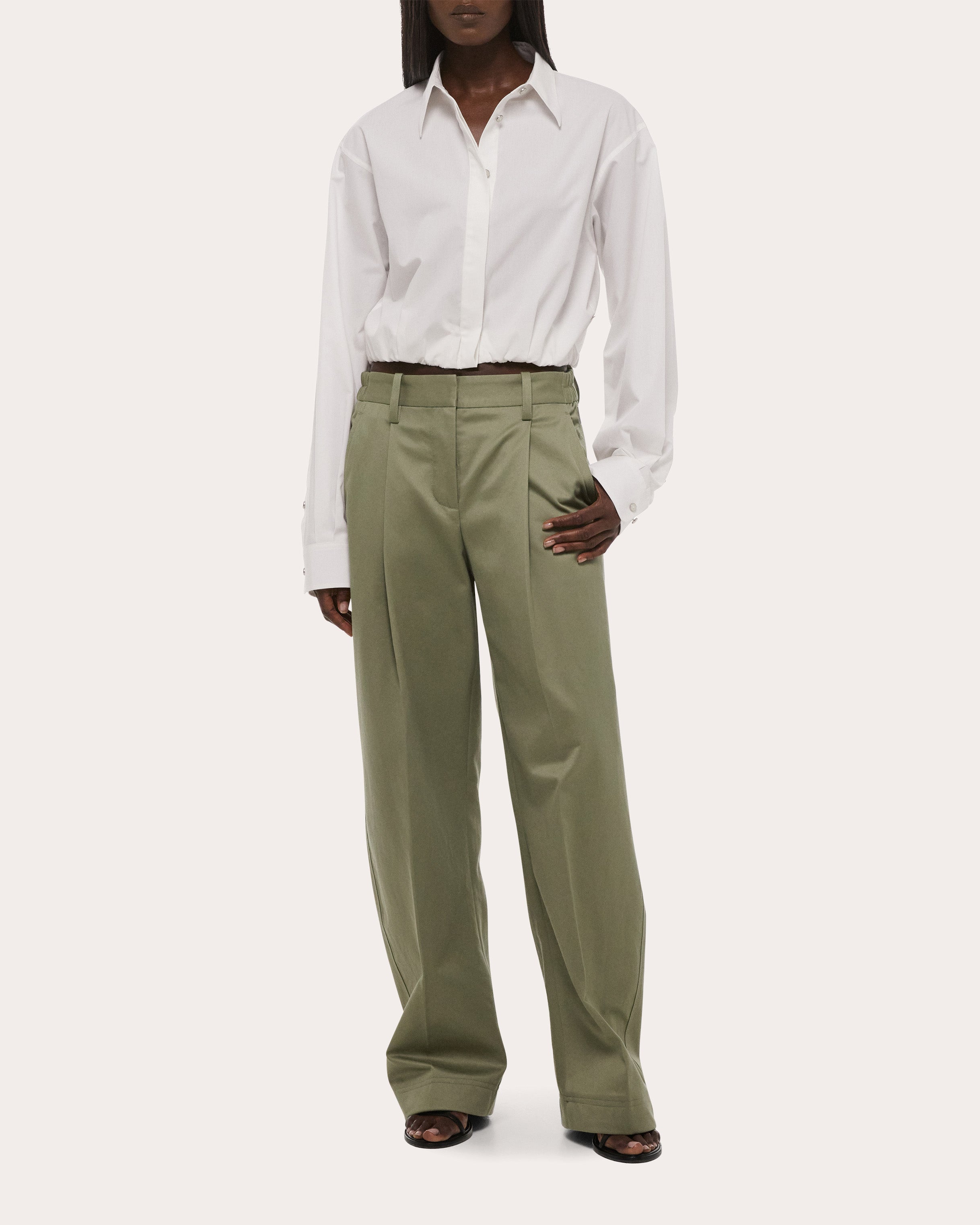 Cotton Chino Twill Pleated Barrel Trousers