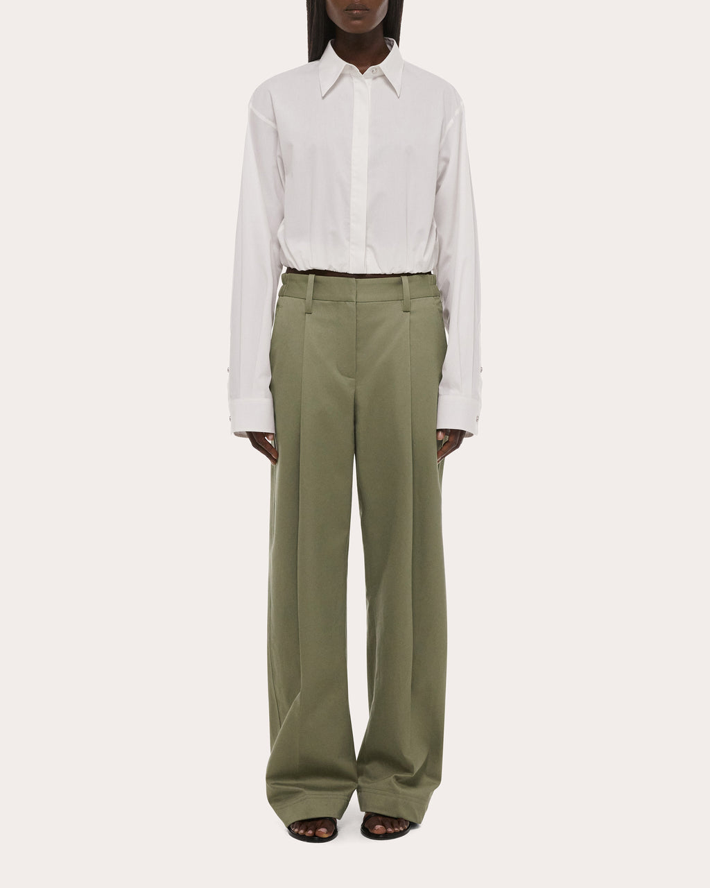 Cotton Chino Twill Pleated Barrel Trousers