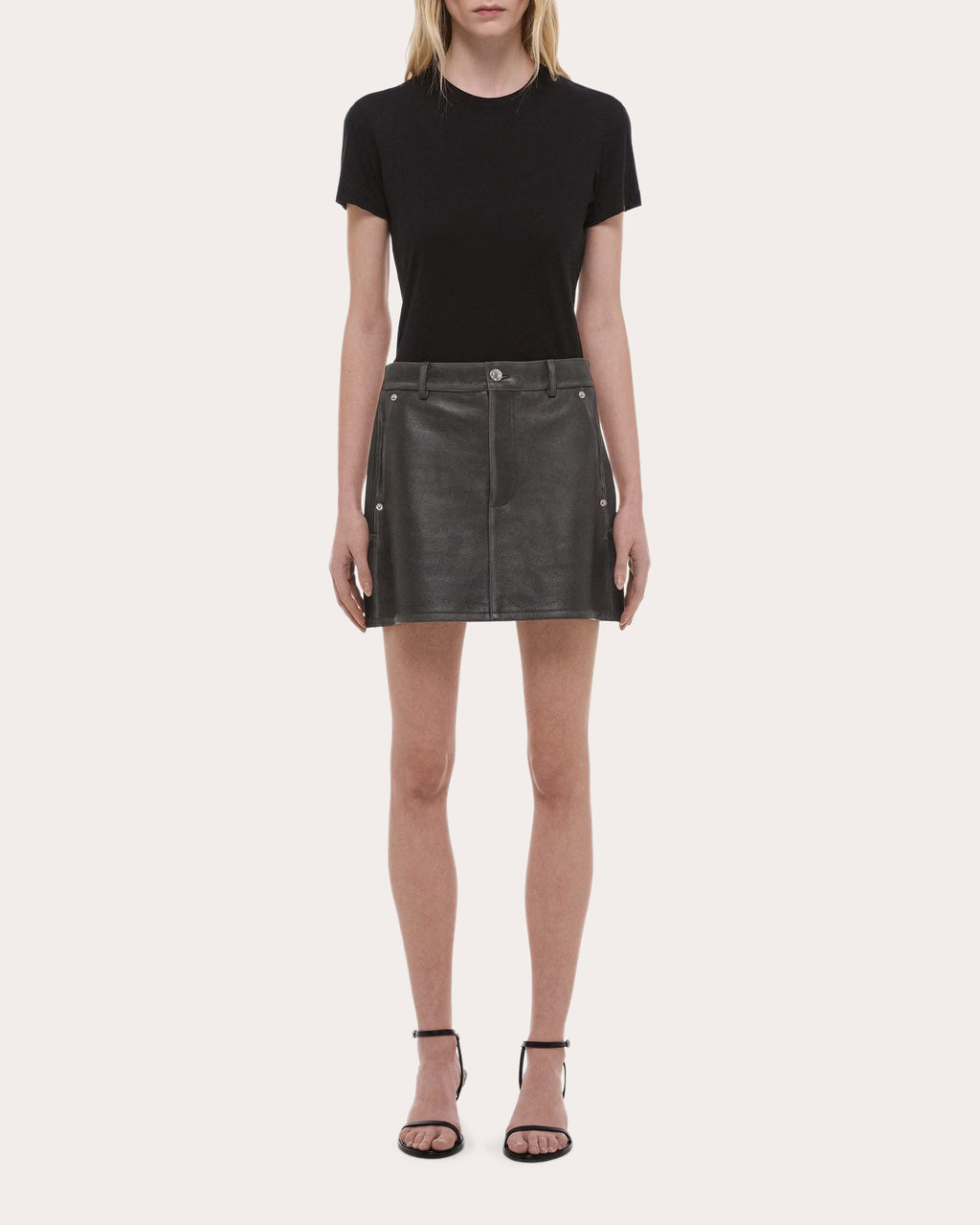 Distressed Leather Moto Mini Skirt