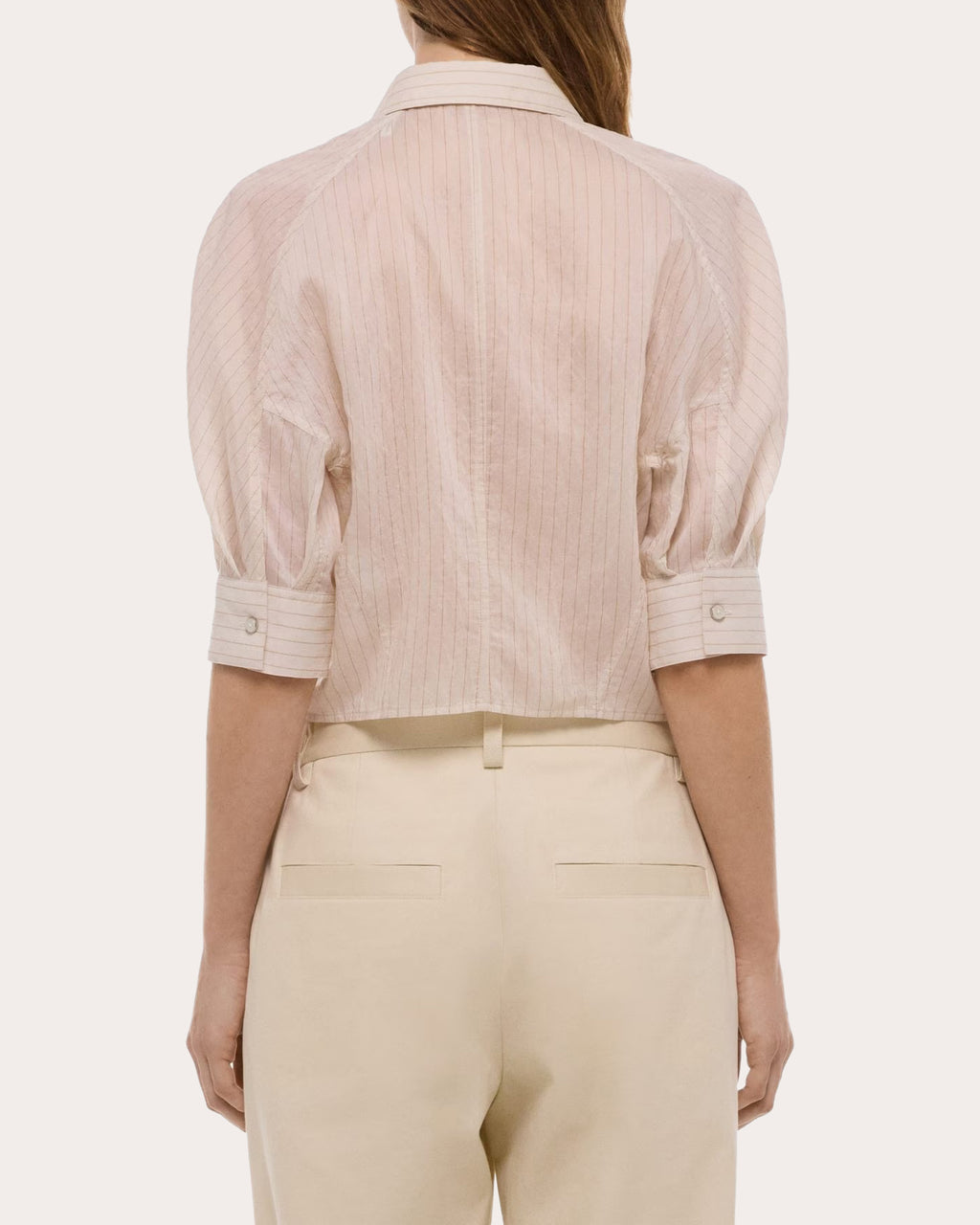 Sheer Stripe Articulated Crop Button-Up