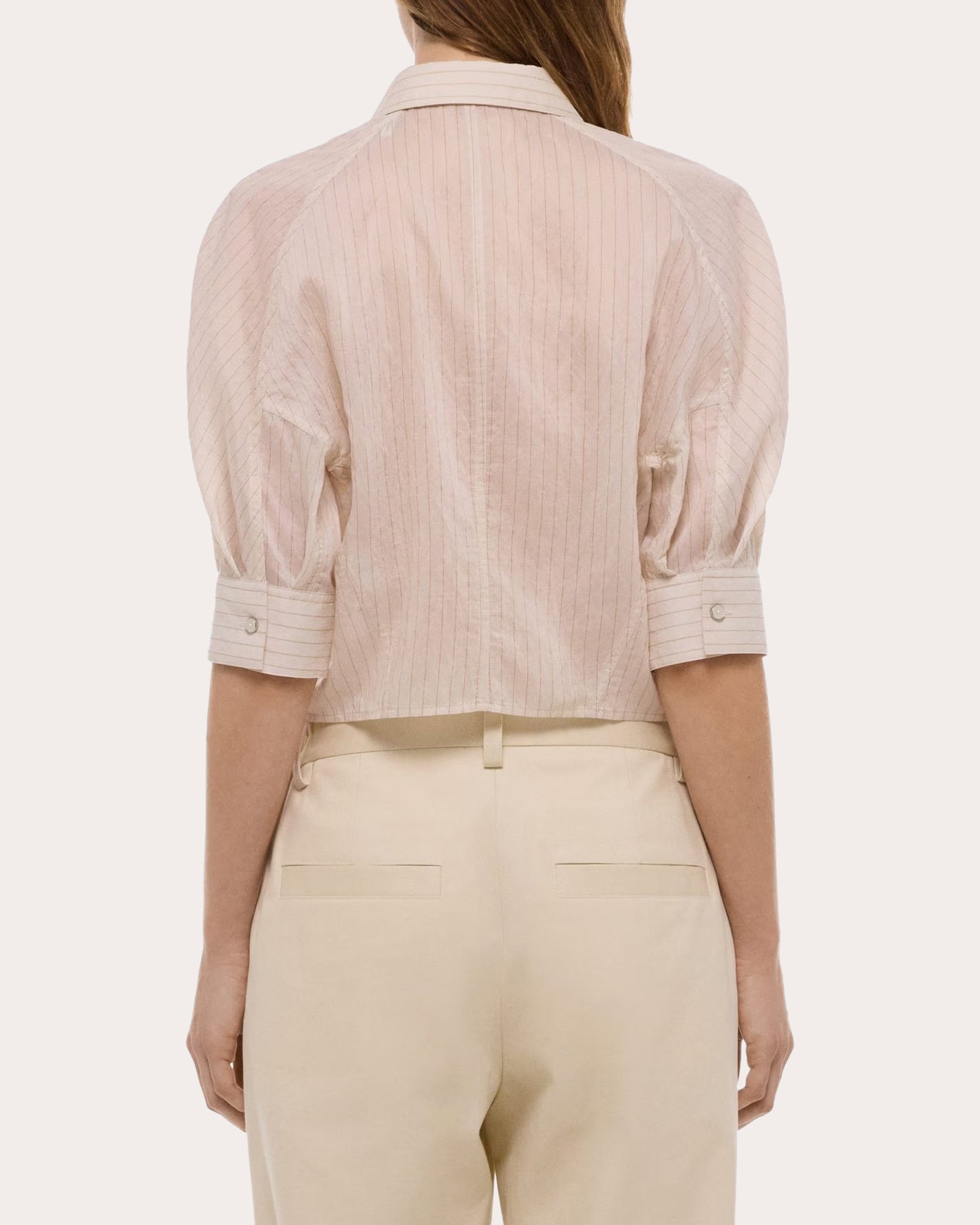 Sheer Stripe Articulated Crop Button-Up