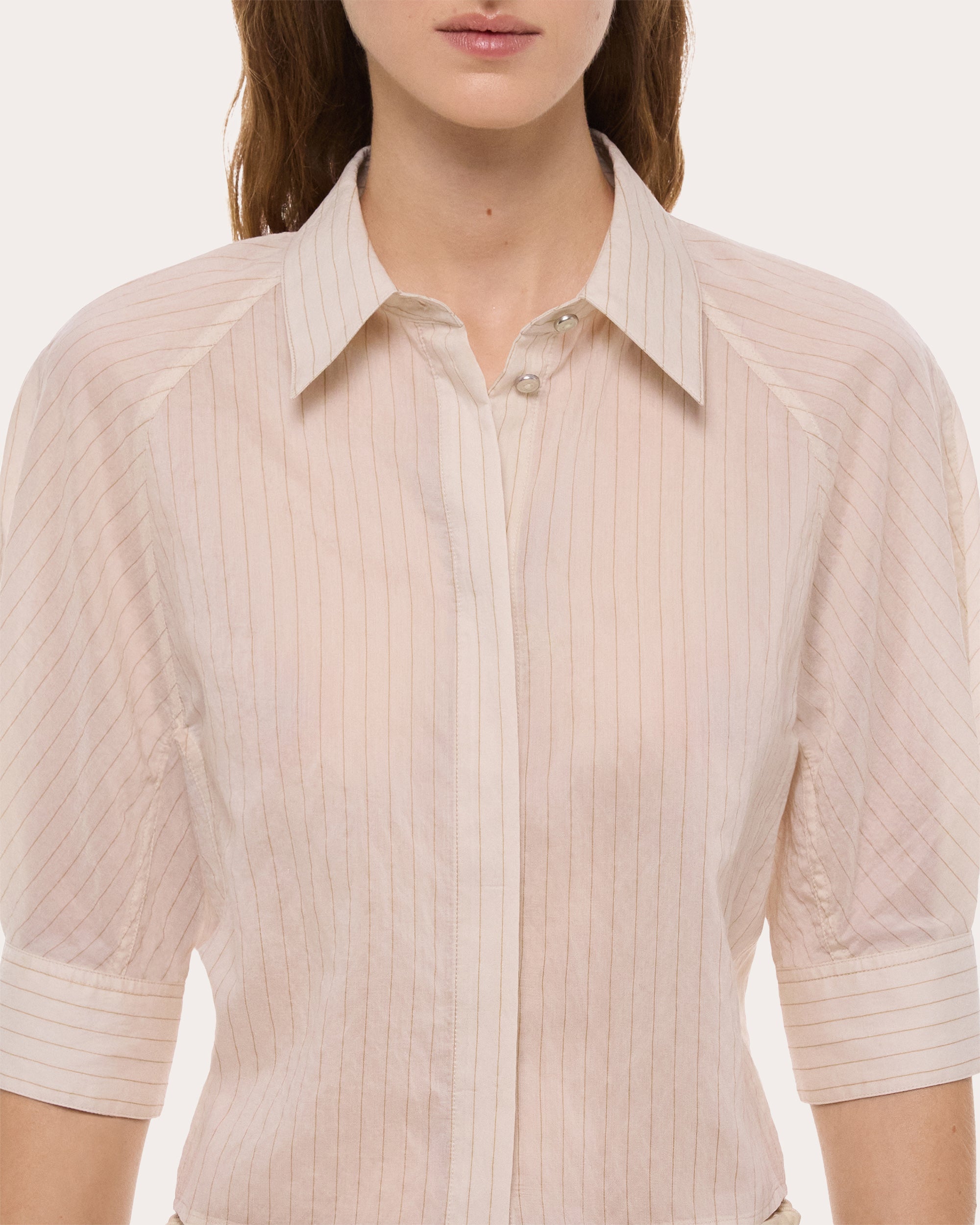 Sheer Stripe Articulated Crop Button-Up