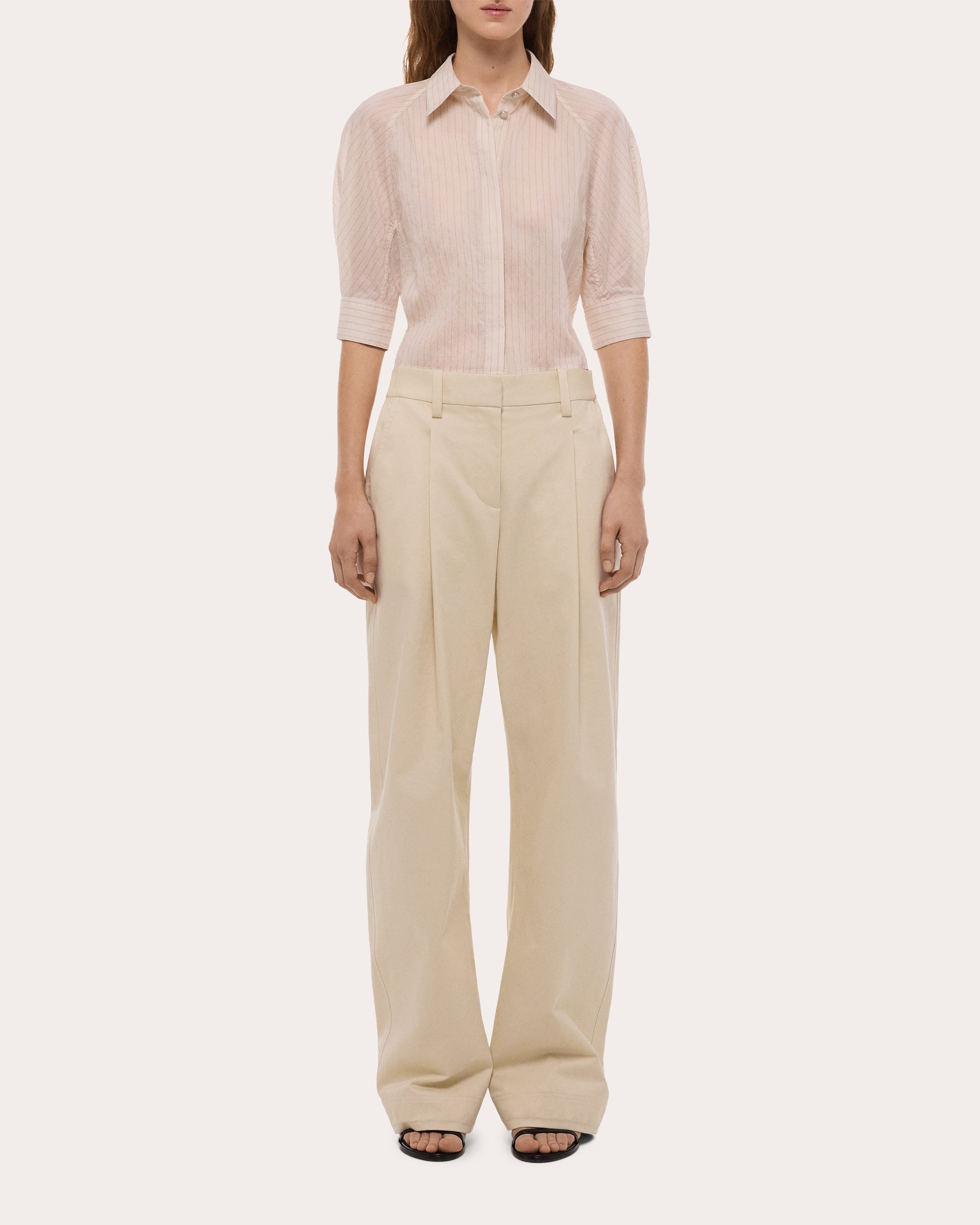 Sheer Stripe Articulated Crop Button-Up