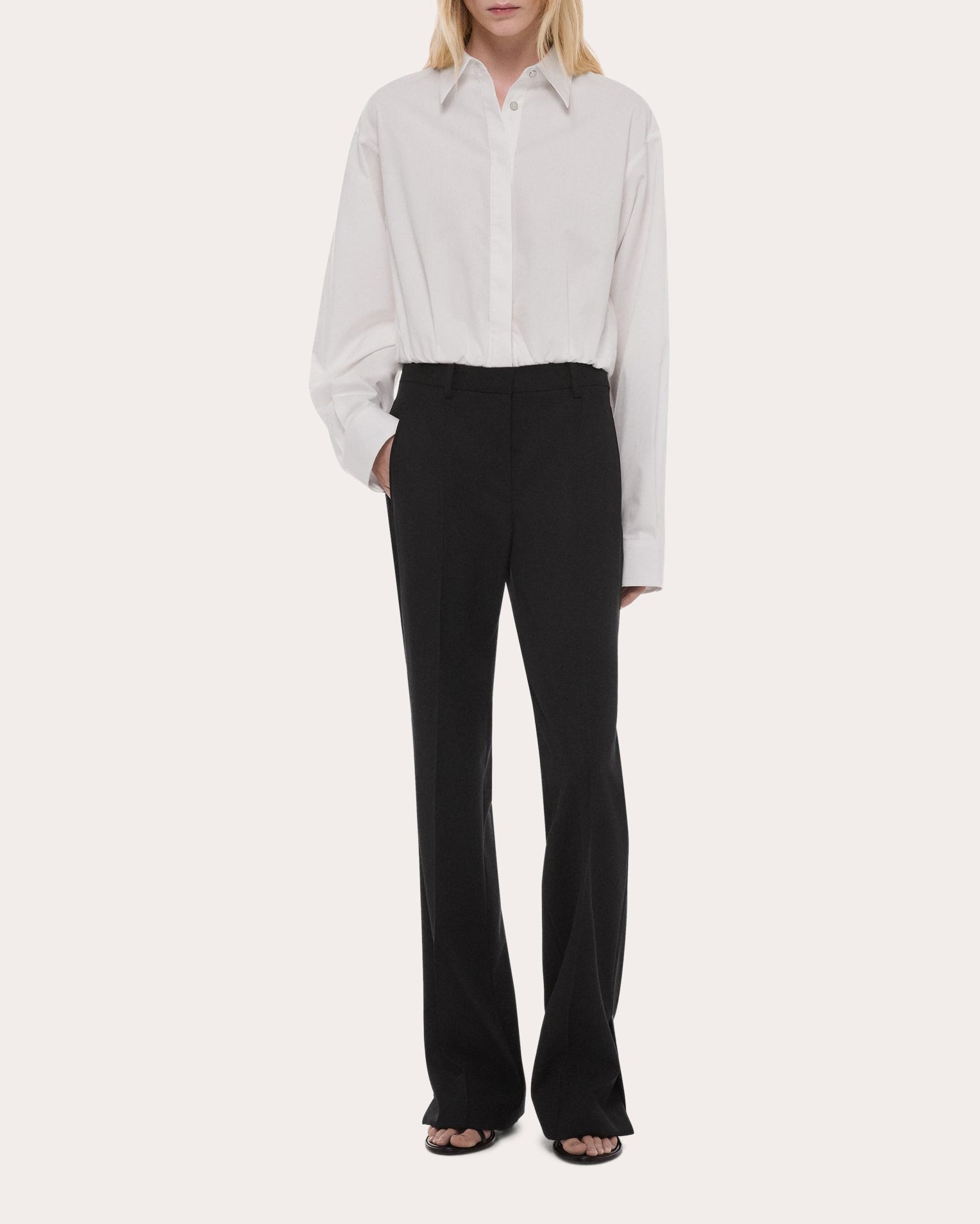 Cotton Poplin Cropped Blouson Button-Up