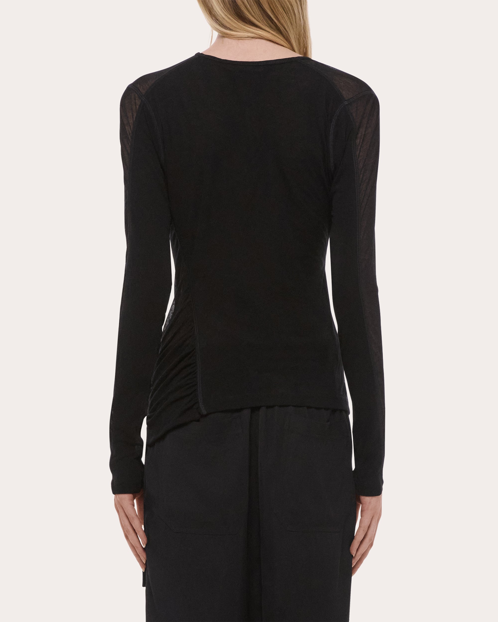 Sheer Jersey Ruched Asymmetric Wind Top