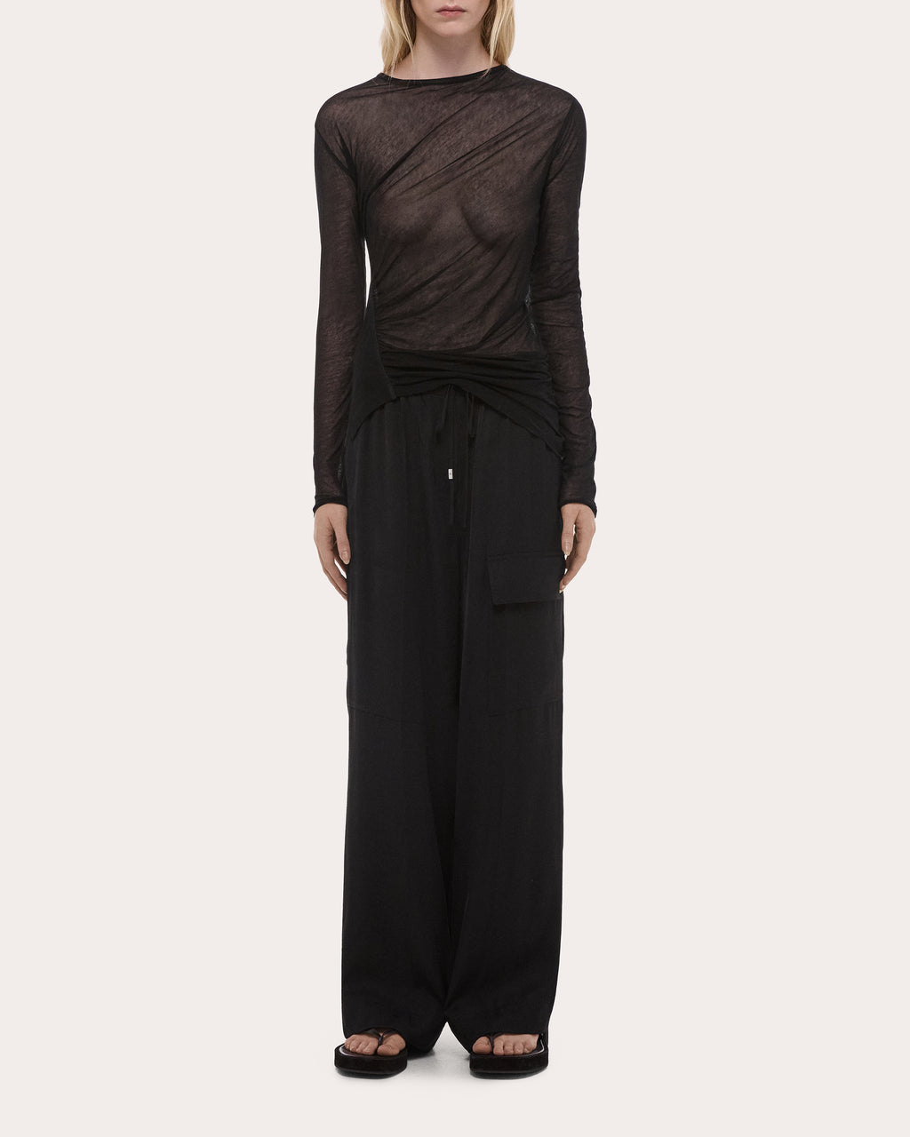 Sheer Jersey Ruched Asymmetric Wind Top