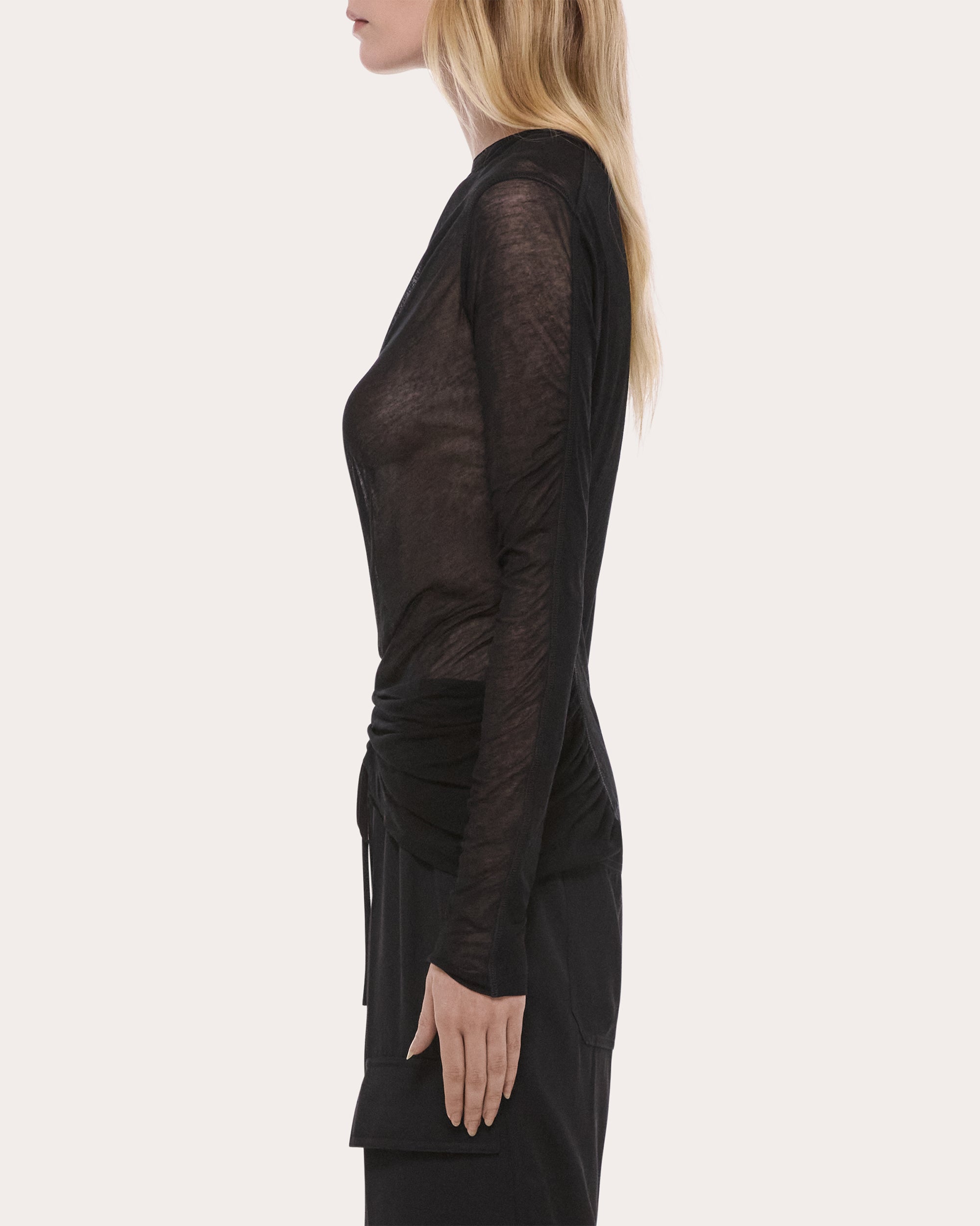 Sheer Jersey Ruched Asymmetric Wind Top