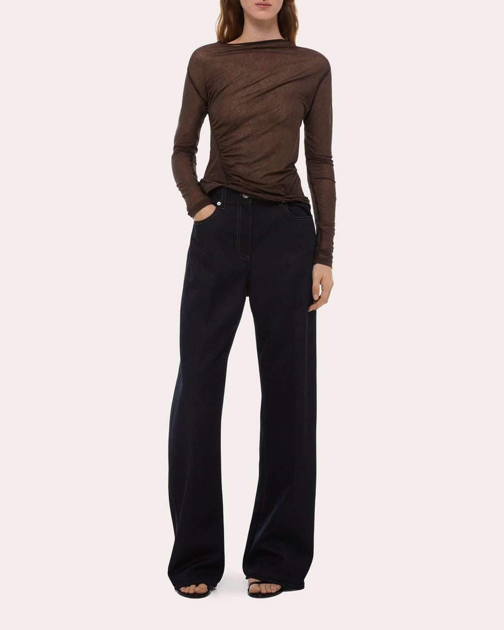 Sheer Jersey Ruched Asymmetric Wind Top