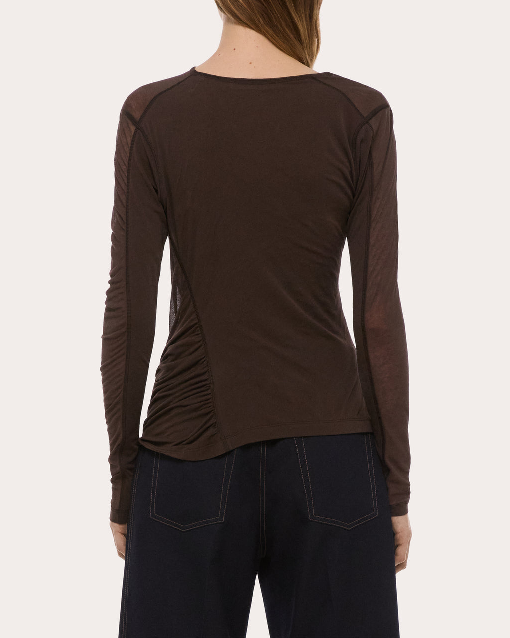 Sheer Jersey Ruched Asymmetric Wind Top