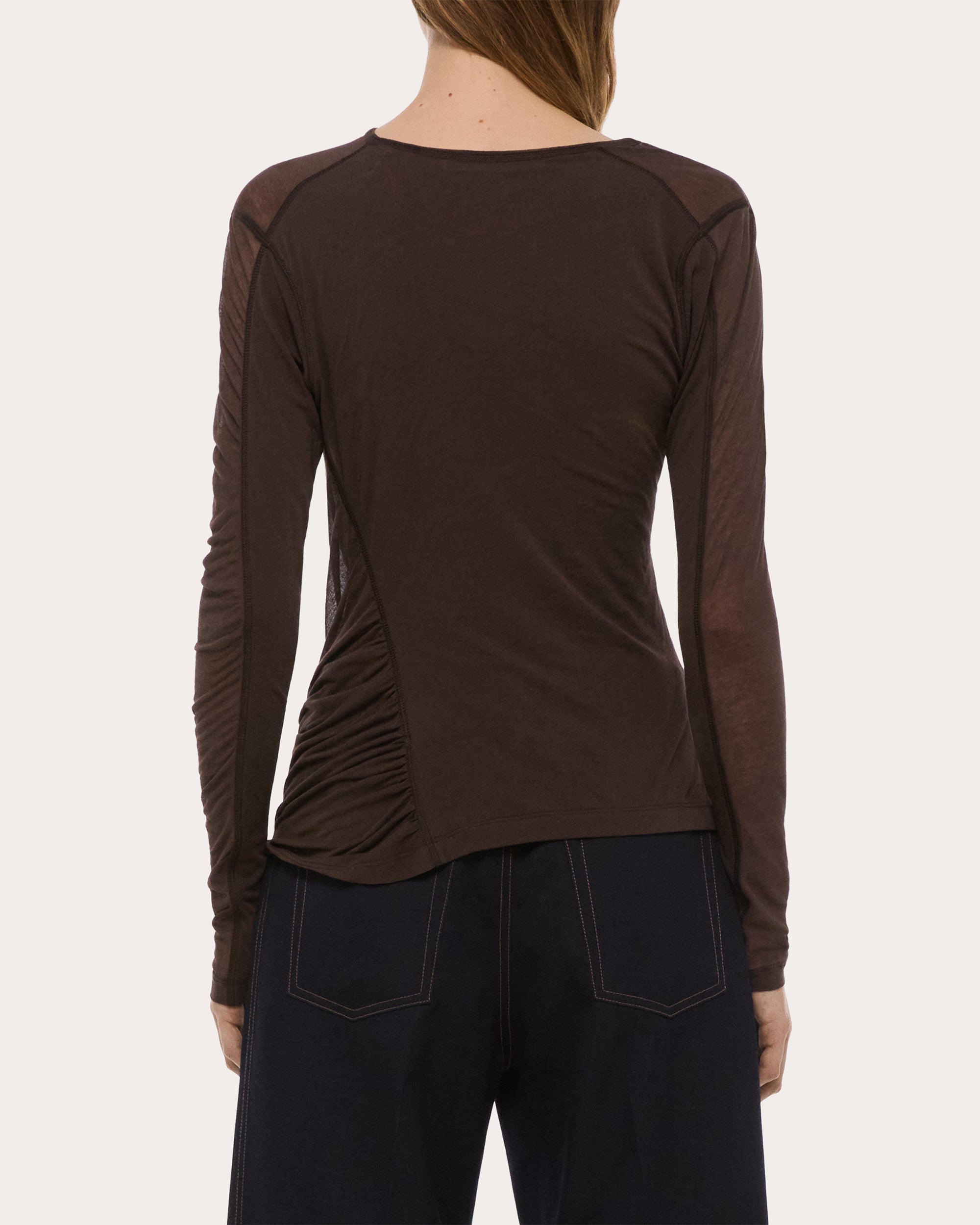 Sheer Jersey Ruched Asymmetric Wind Top