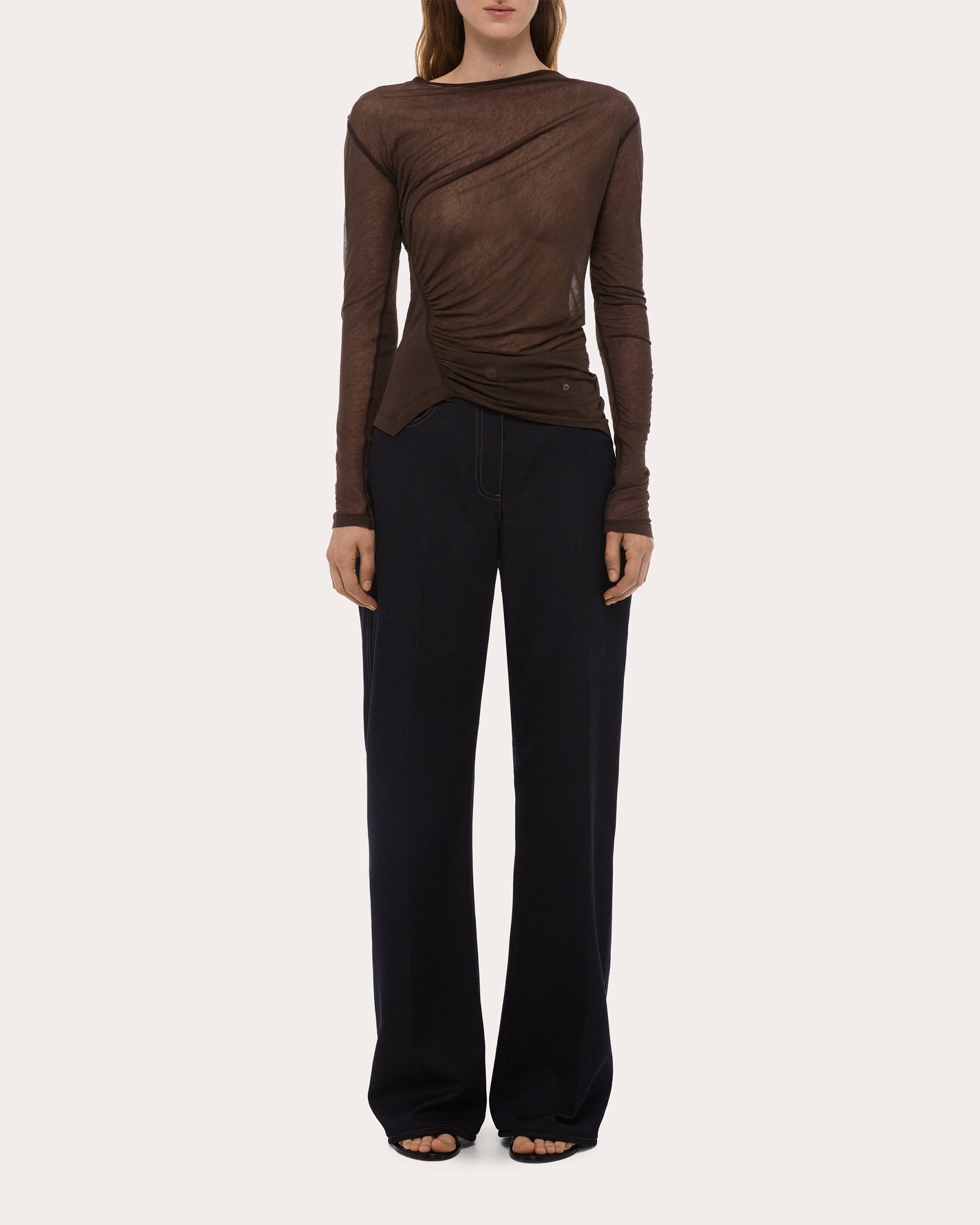 Sheer Jersey Ruched Asymmetric Wind Top