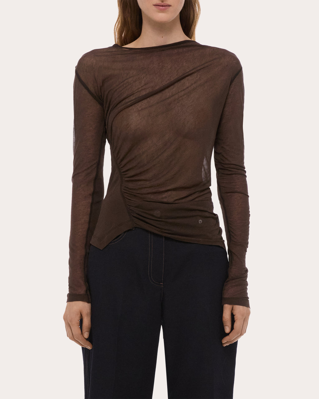 Sheer Jersey Ruched Asymmetric Wind Top