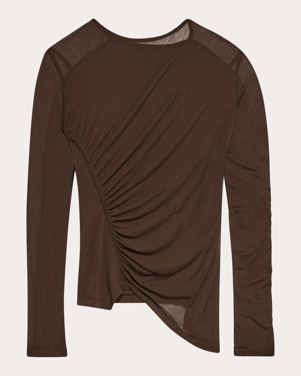 Sheer Jersey Ruched Asymmetric Wind Top