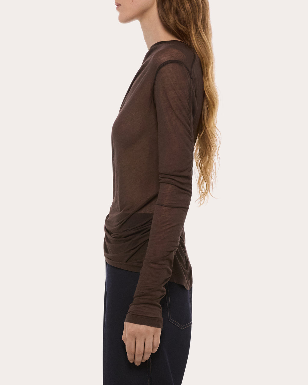 Sheer Jersey Ruched Asymmetric Wind Top